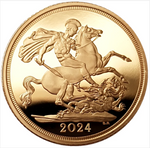Laden Sie das Bild in den Galerie-Viewer, Sovereign Charles III 2024 – Rückseite mit St. Georg und dem Drachen nach Pistrucci und Jahreszahl 2024