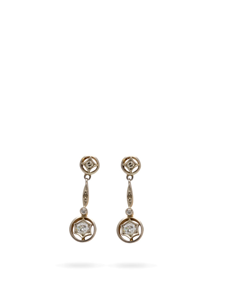 14k Weißgold Jugendstil Set Ohrringe/ Halskette  mit Diamanten