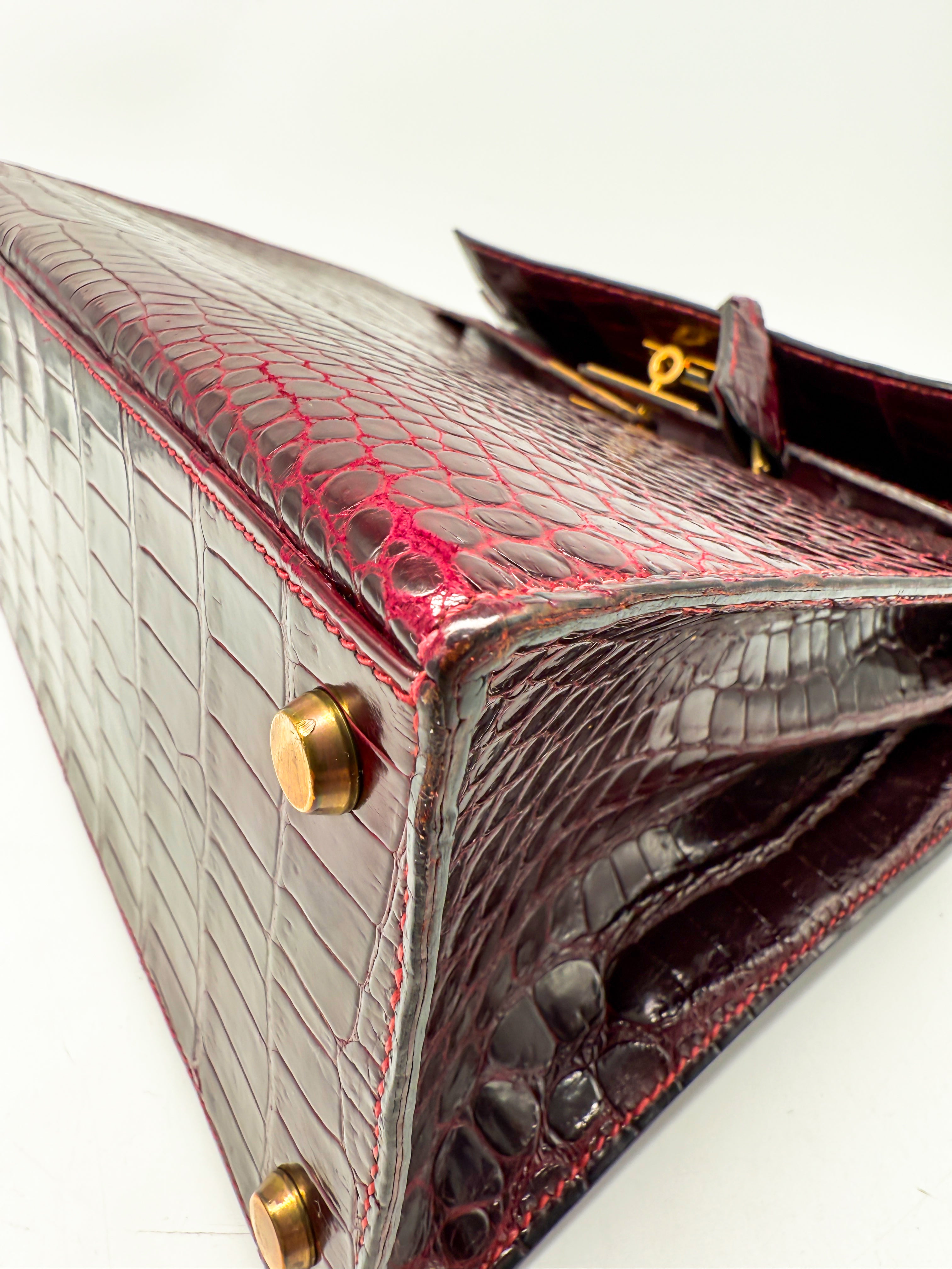 Hermes Kelly 32 Sellier Rouge H / Bordeaux hochglanz-Krokodilleder