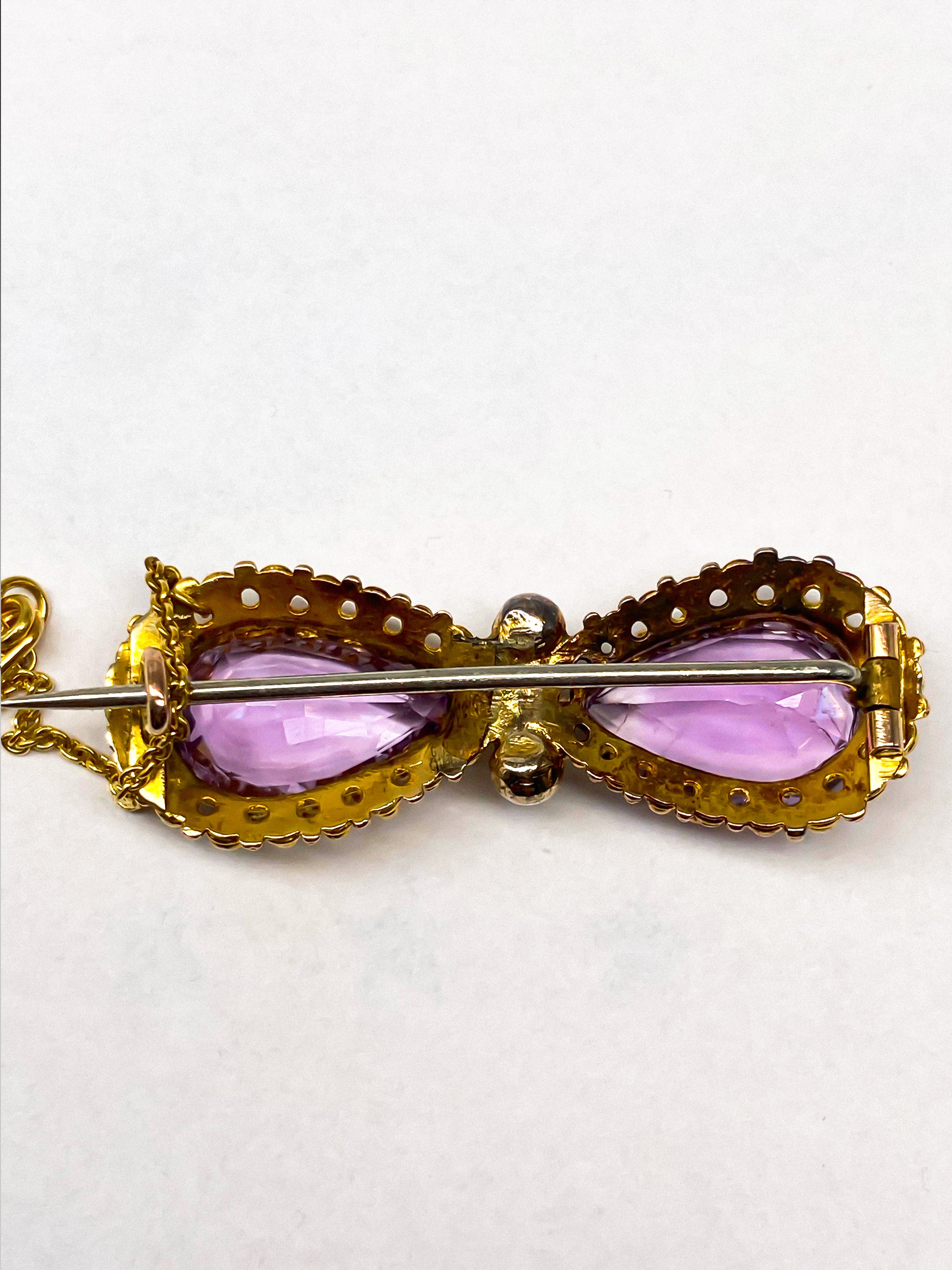 750er Gelbgold Brosche, Amethyst