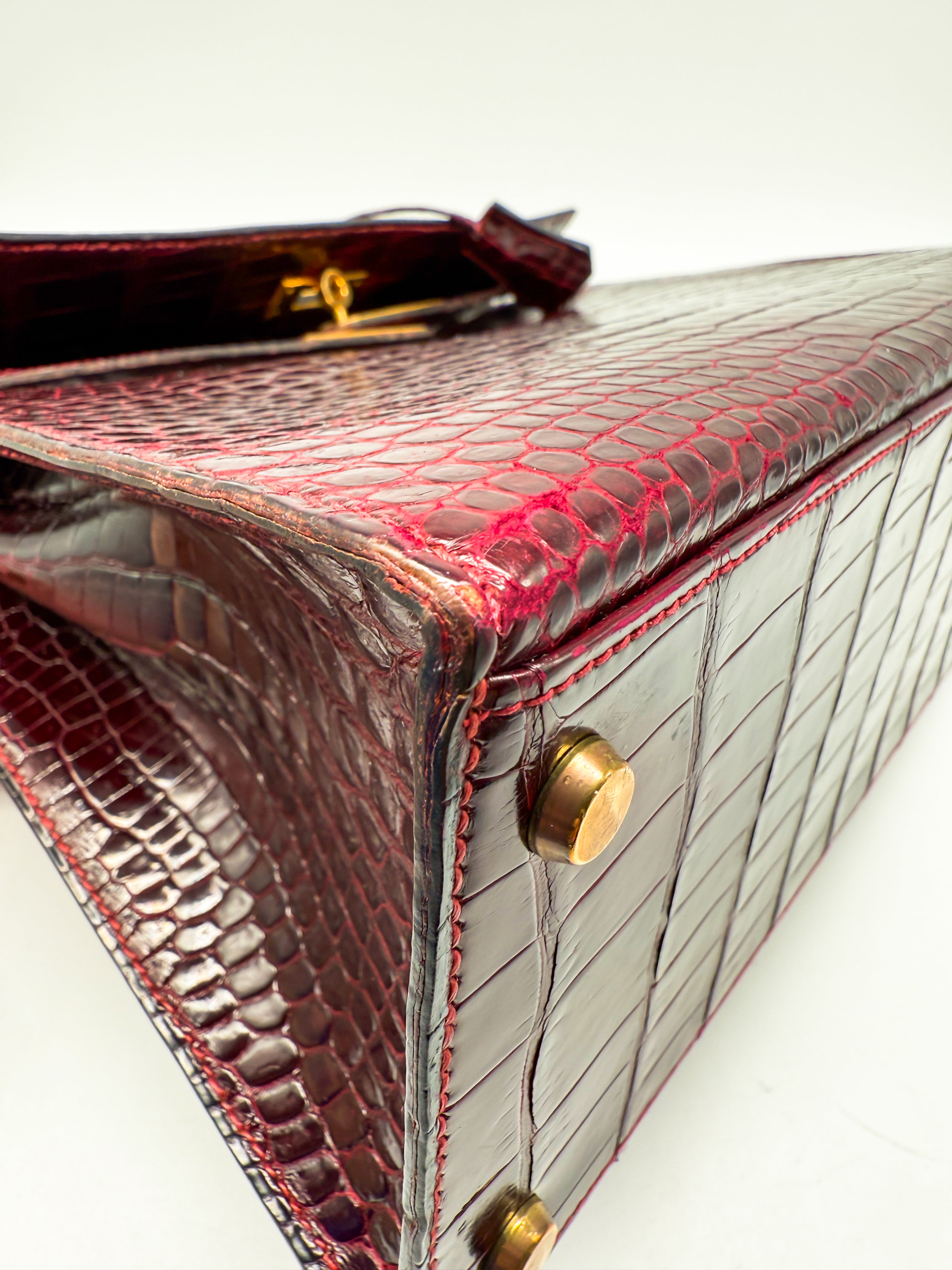 Hermes Kelly 32 Sellier Rouge H / Bordeaux hochglanz-Krokodilleder