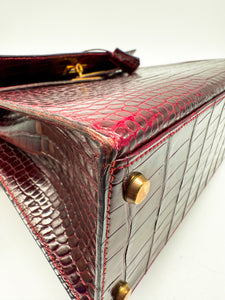 Hermes Kelly 32 Sellier Rouge H / Bordeaux hochglanz-Krokodilleder