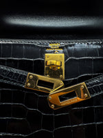 Laden Sie das Bild in den Galerie-Viewer, Hermes Kelly Mini Damenhandtasche Krokodilleder Schwarz
