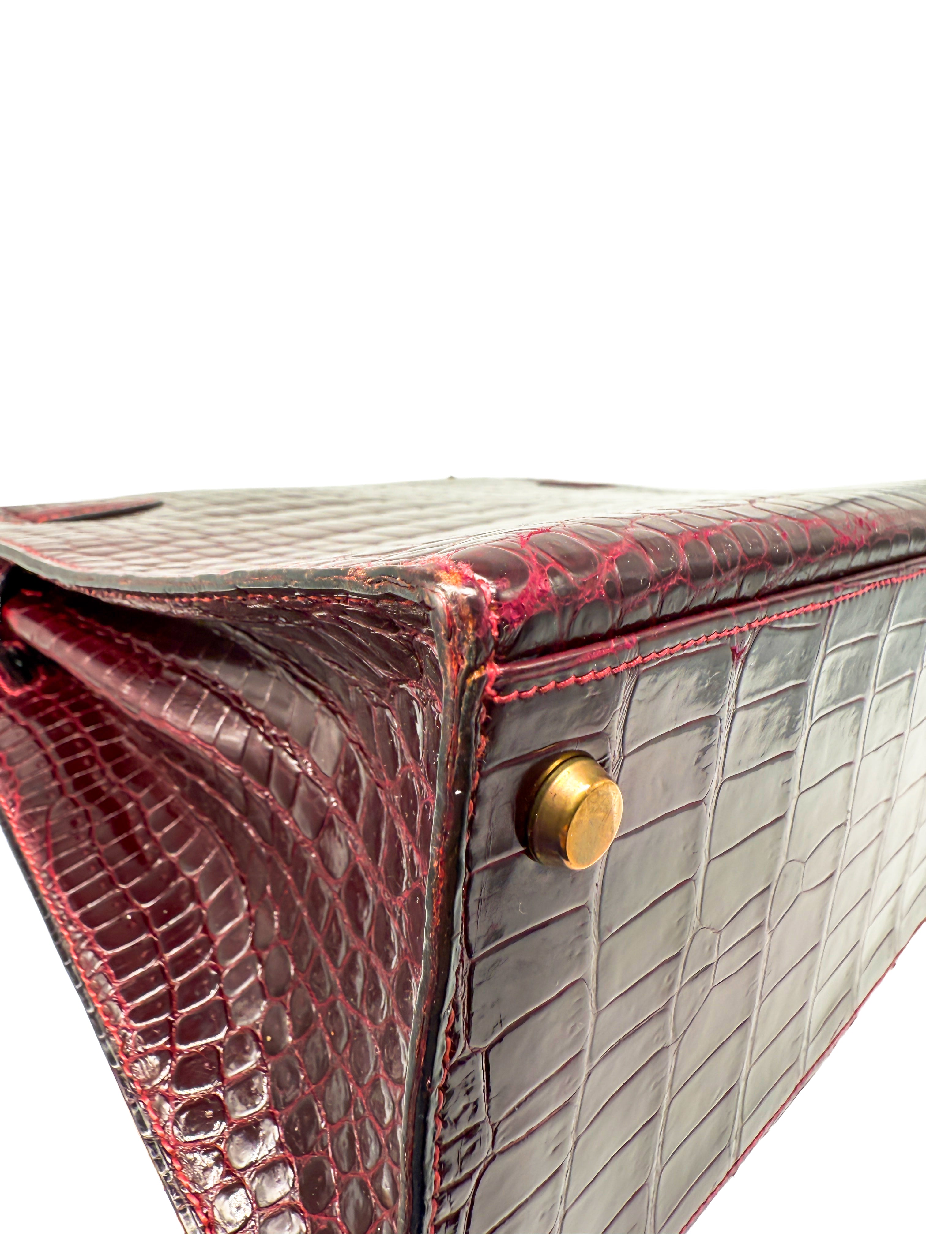 Hermes Kelly 32 Sellier Rouge H / Bordeaux hochglanz-Krokodilleder