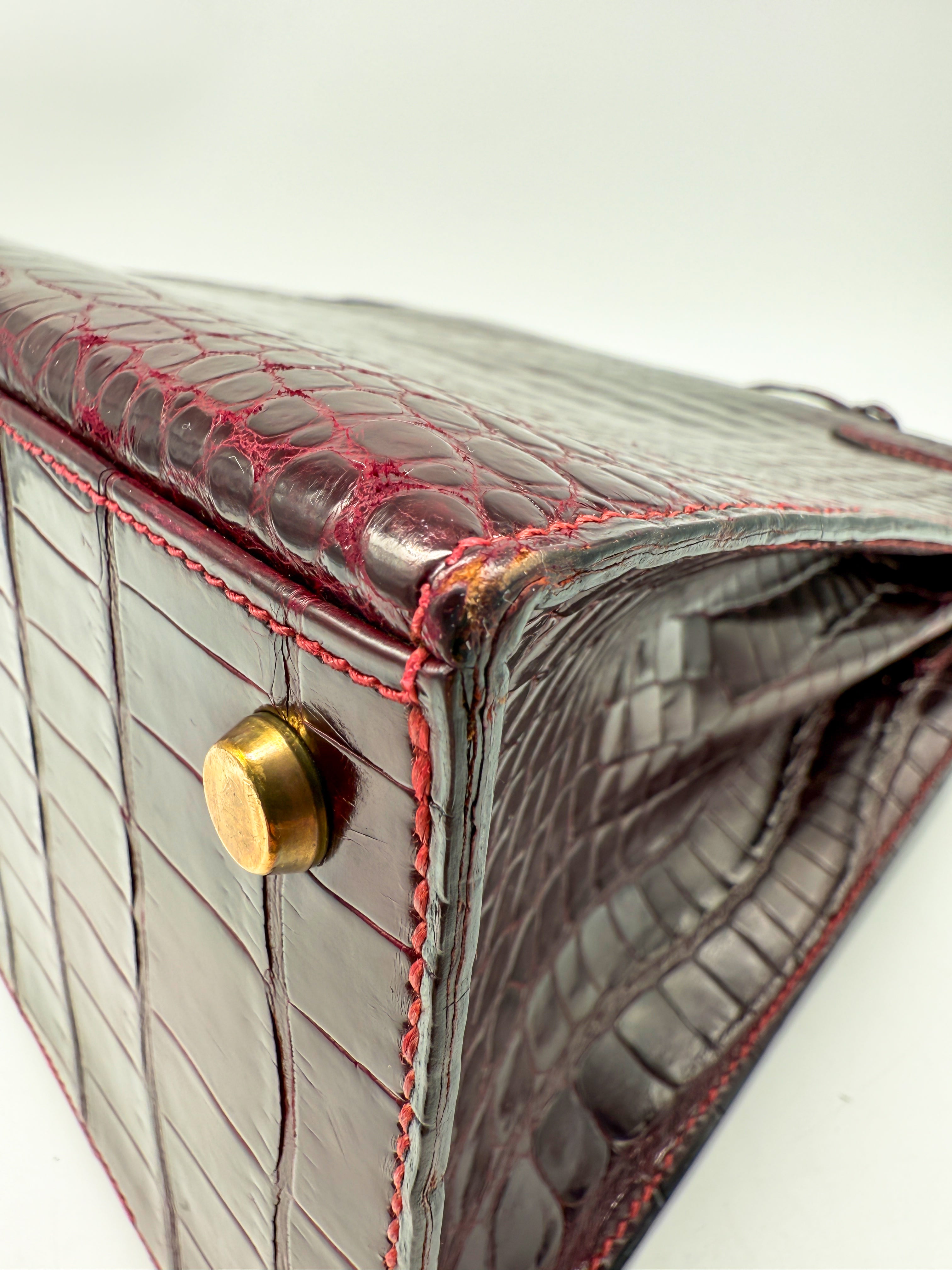 Hermes Kelly 32 Sellier Rouge H / Bordeaux hochglanz-Krokodilleder