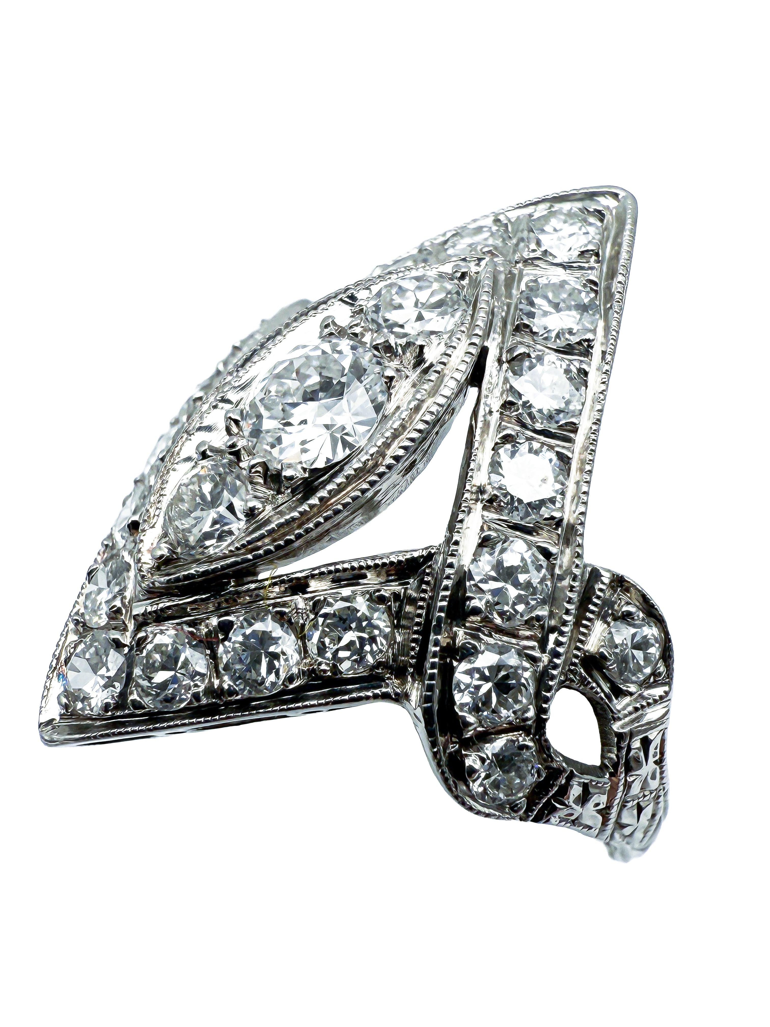 950er Art Deco Platin-Ring mit Diamanten