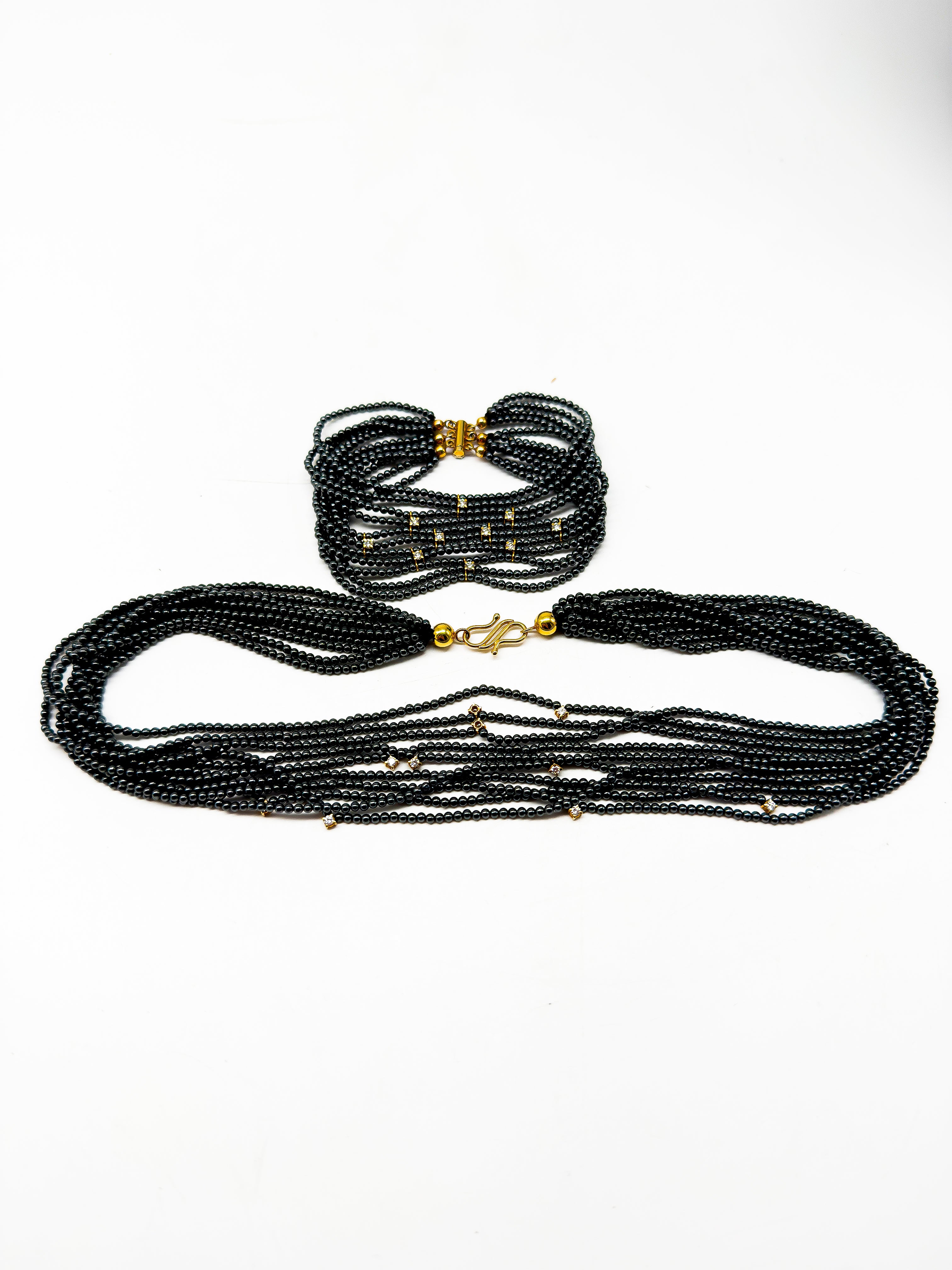 Armband und Halsketten Set mit Tahit-Perlen und Diamanten