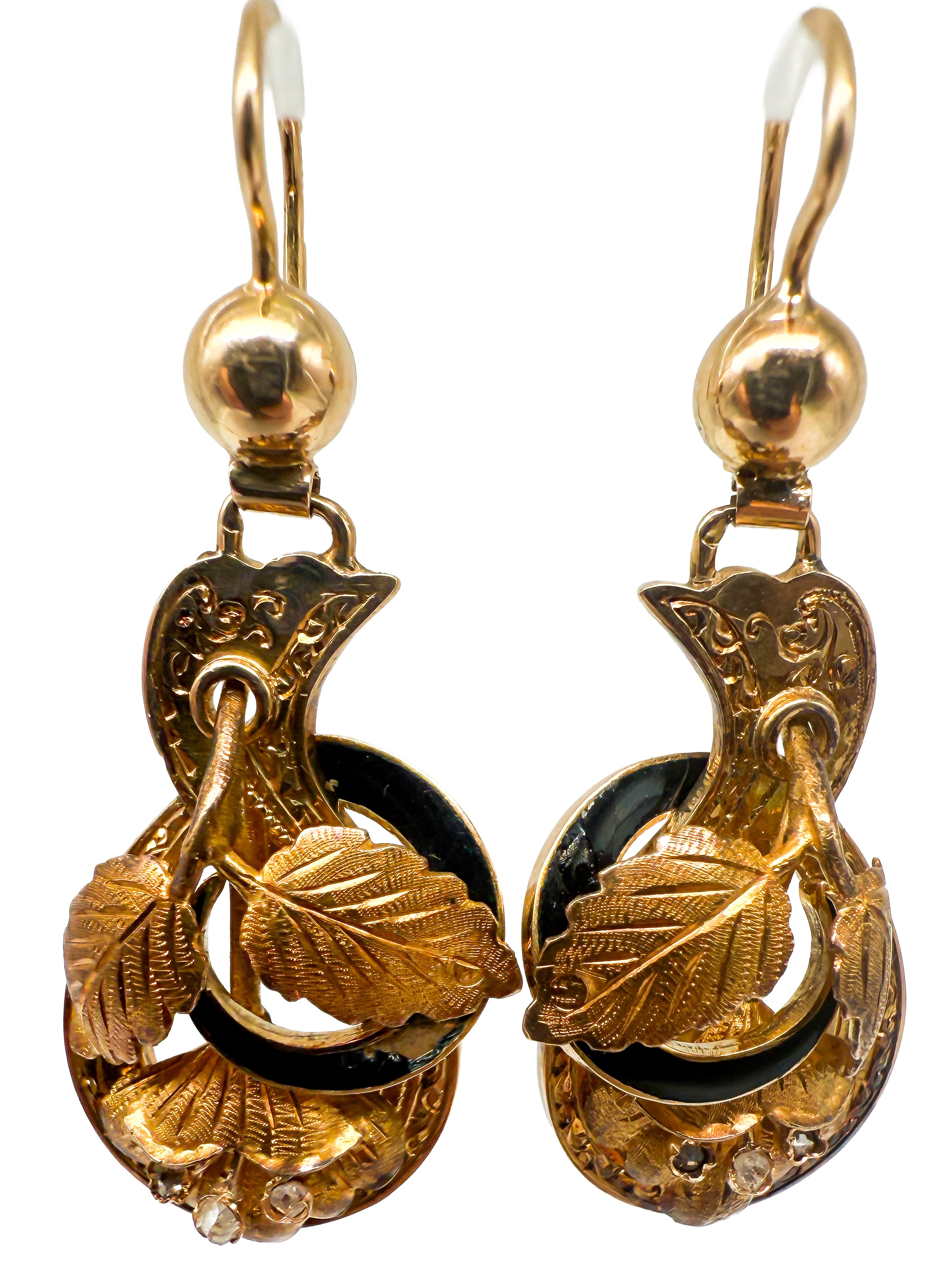 Ohrringe, 585 Gelbgold mit Diamanten, viktorianisch