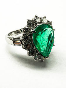 900er Platin Ring mit Smaragden und Diamanten