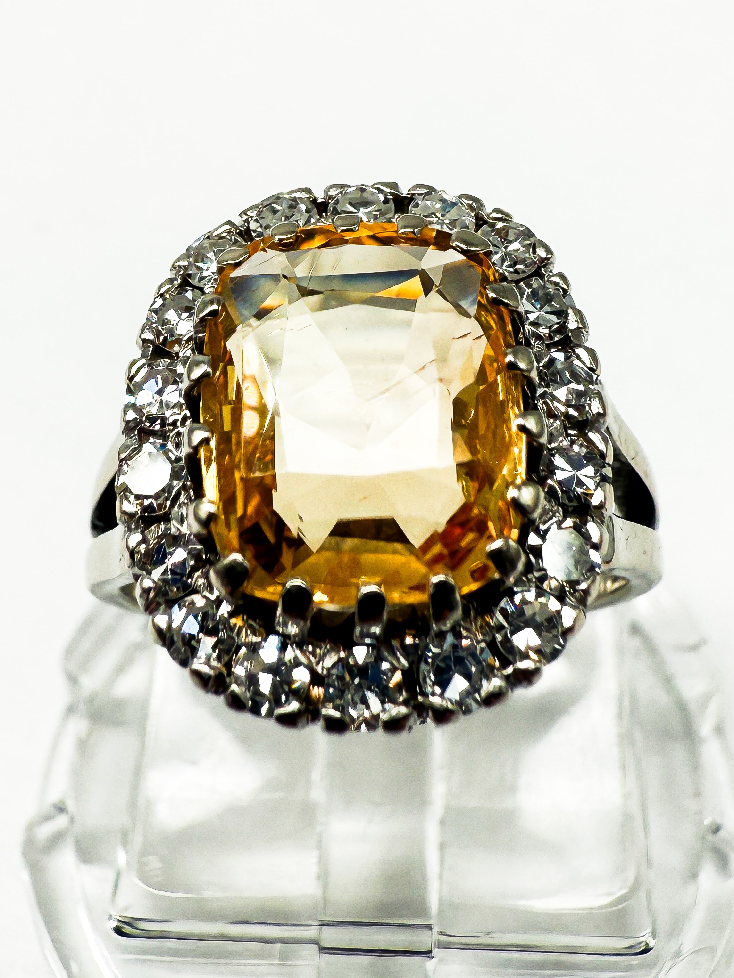585er Weißgold Ring mit gelber Saphir