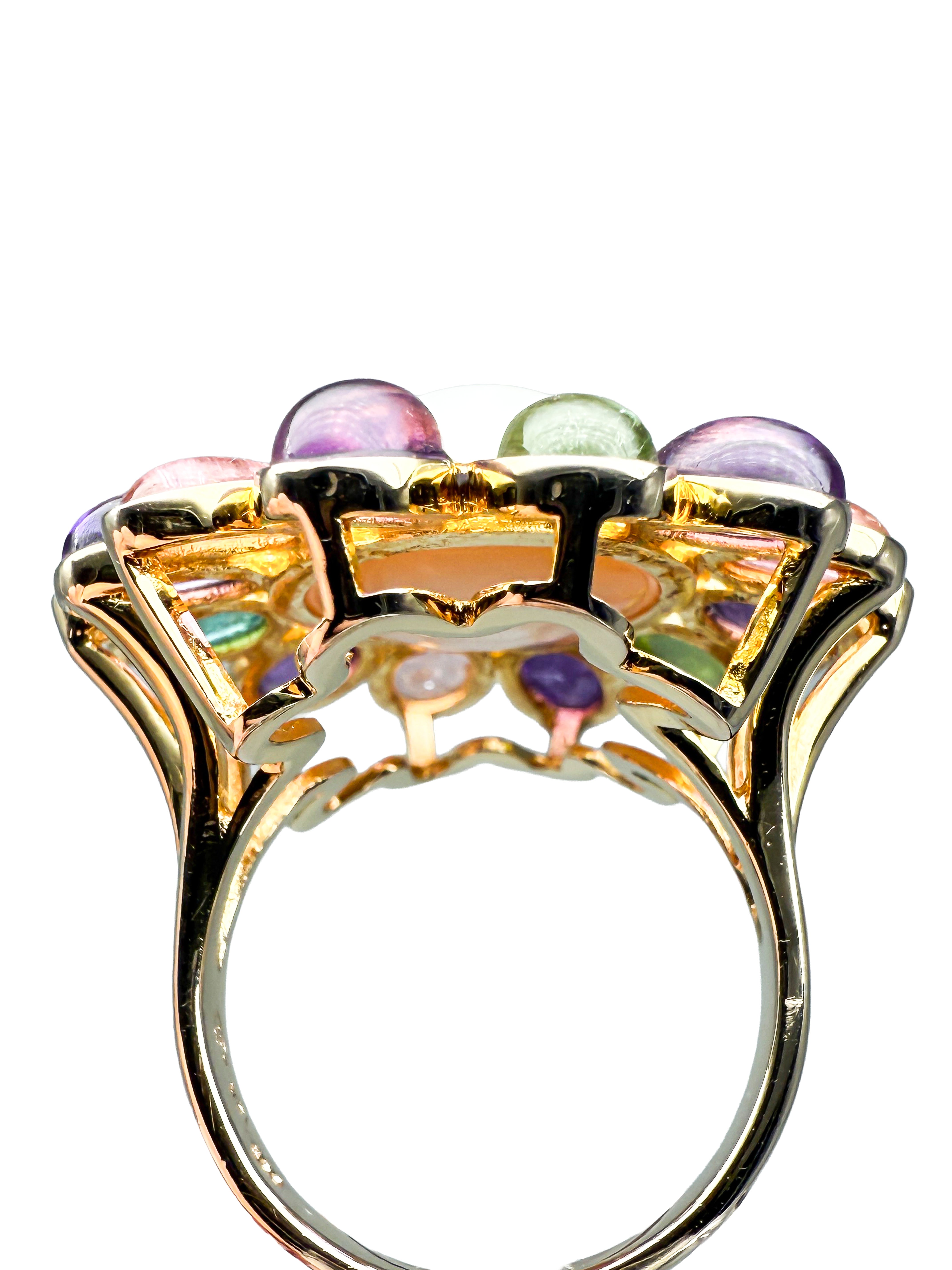 585er Gelbgold Ring mit Turmalinen, Mabe-Perle und Diamanten