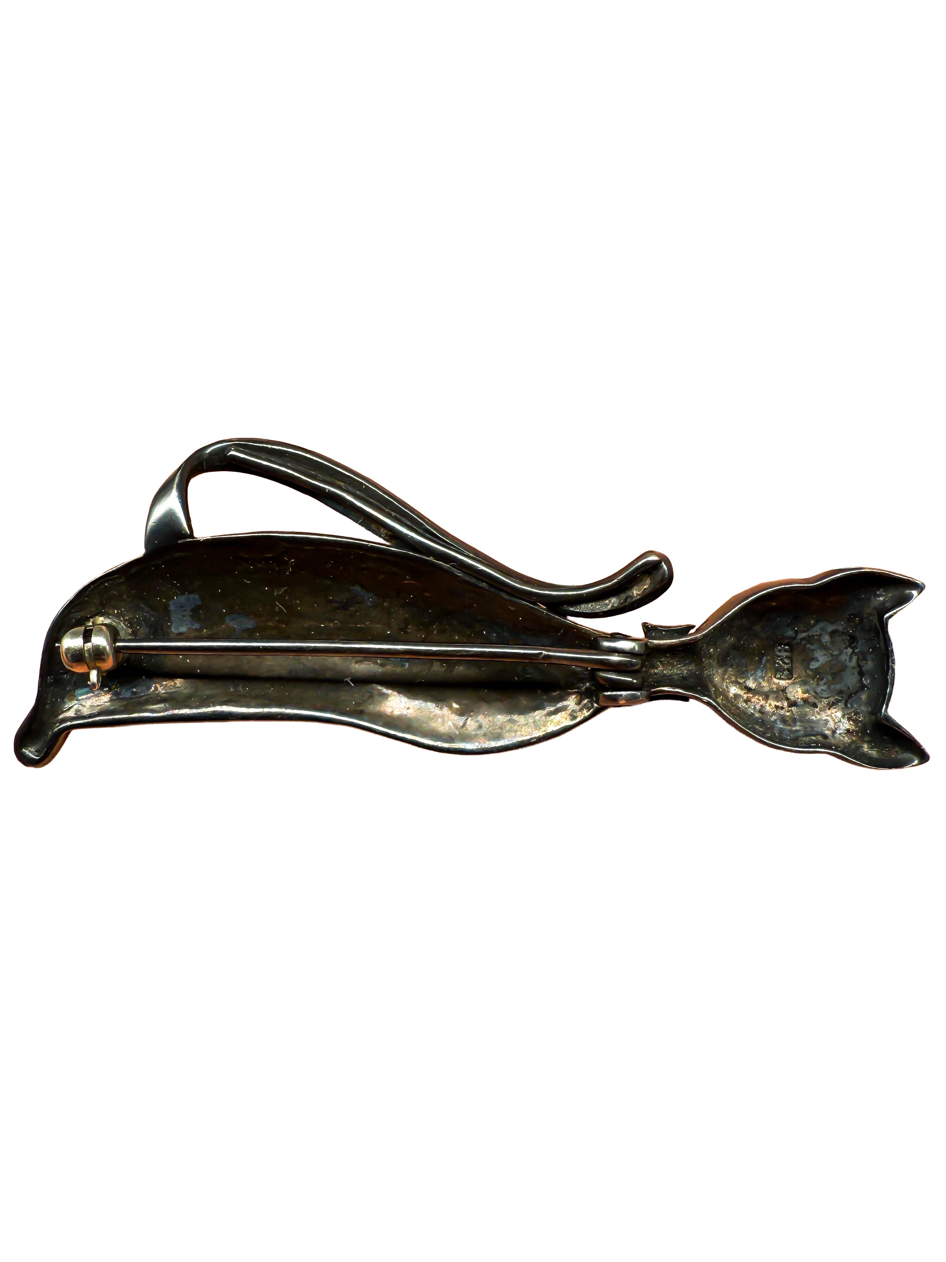 Antike Silber 925 Brosche Katzenform