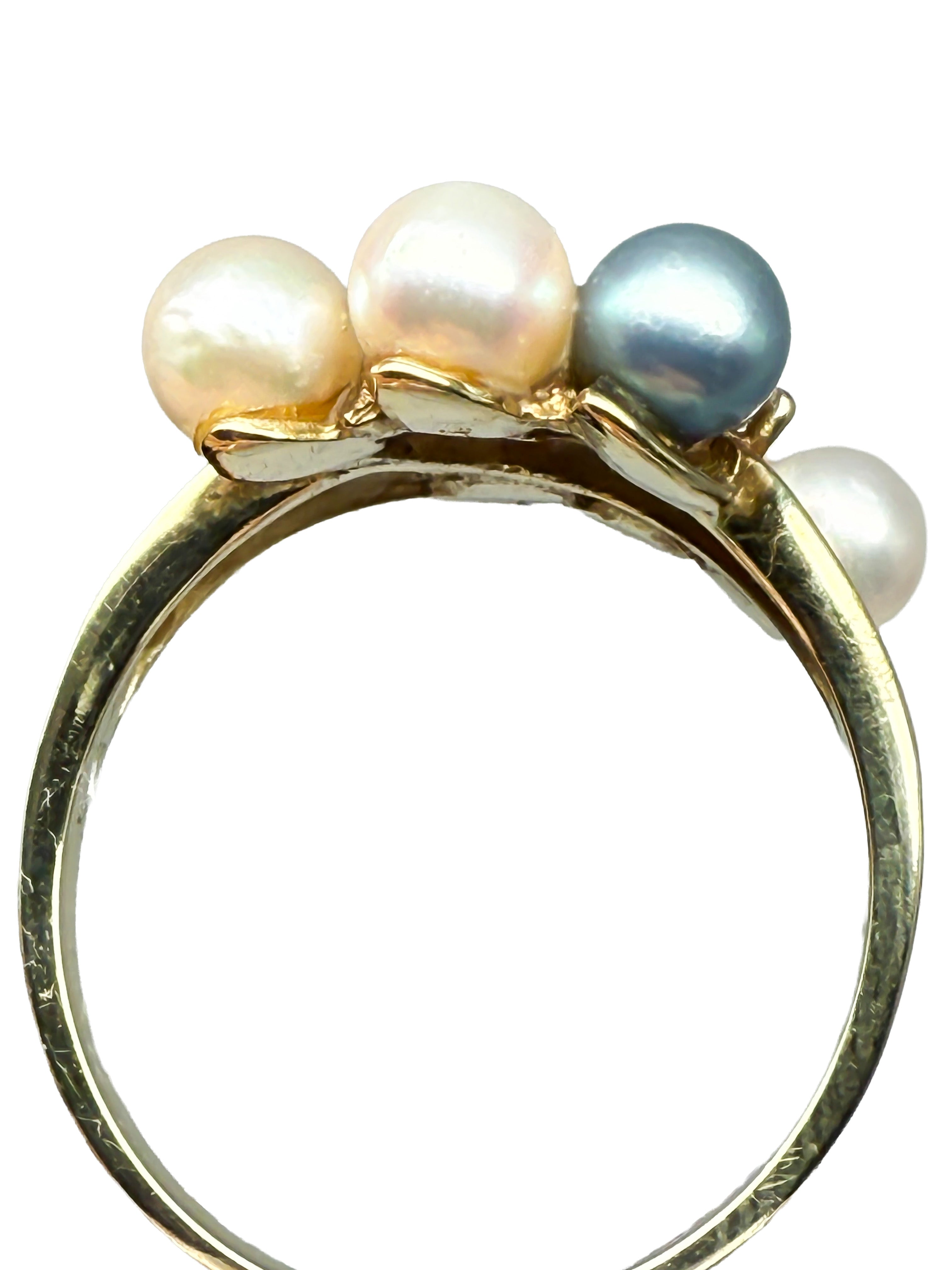 585er Gelbgold Ring mit Perlen und Diamanten