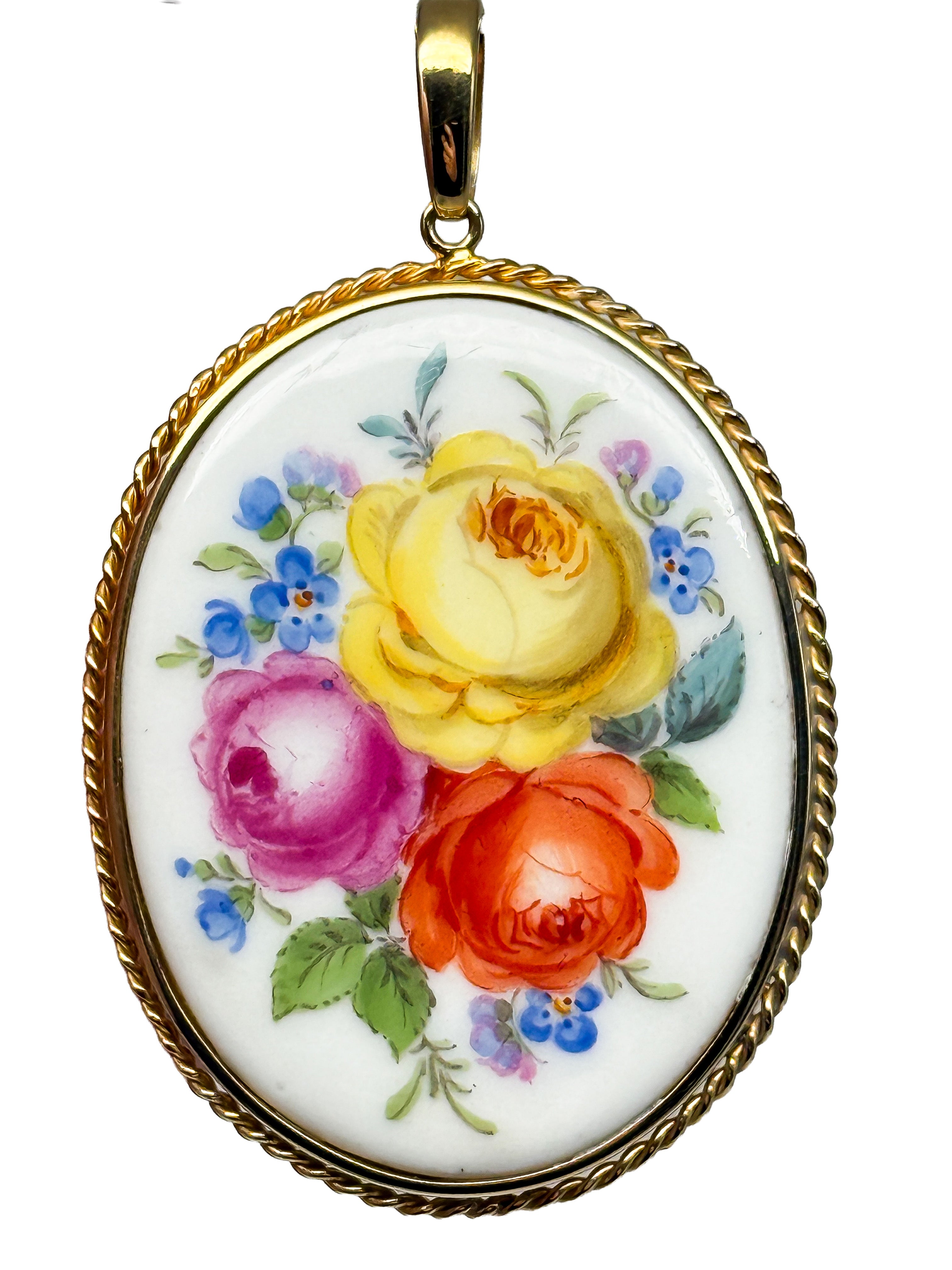 Meissen 14K Gelbgold Porzellan Anhänger