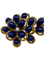 Laden Sie das Bild in den Galerie-Viewer, 750er Gelbgold Brosche aus Lapislazuli mit Diamanten
