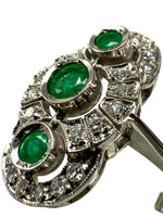 Laden Sie das Bild in den Galerie-Viewer, Art Deco 750er Weißgold Ring mit Smaragden und Diamanten
