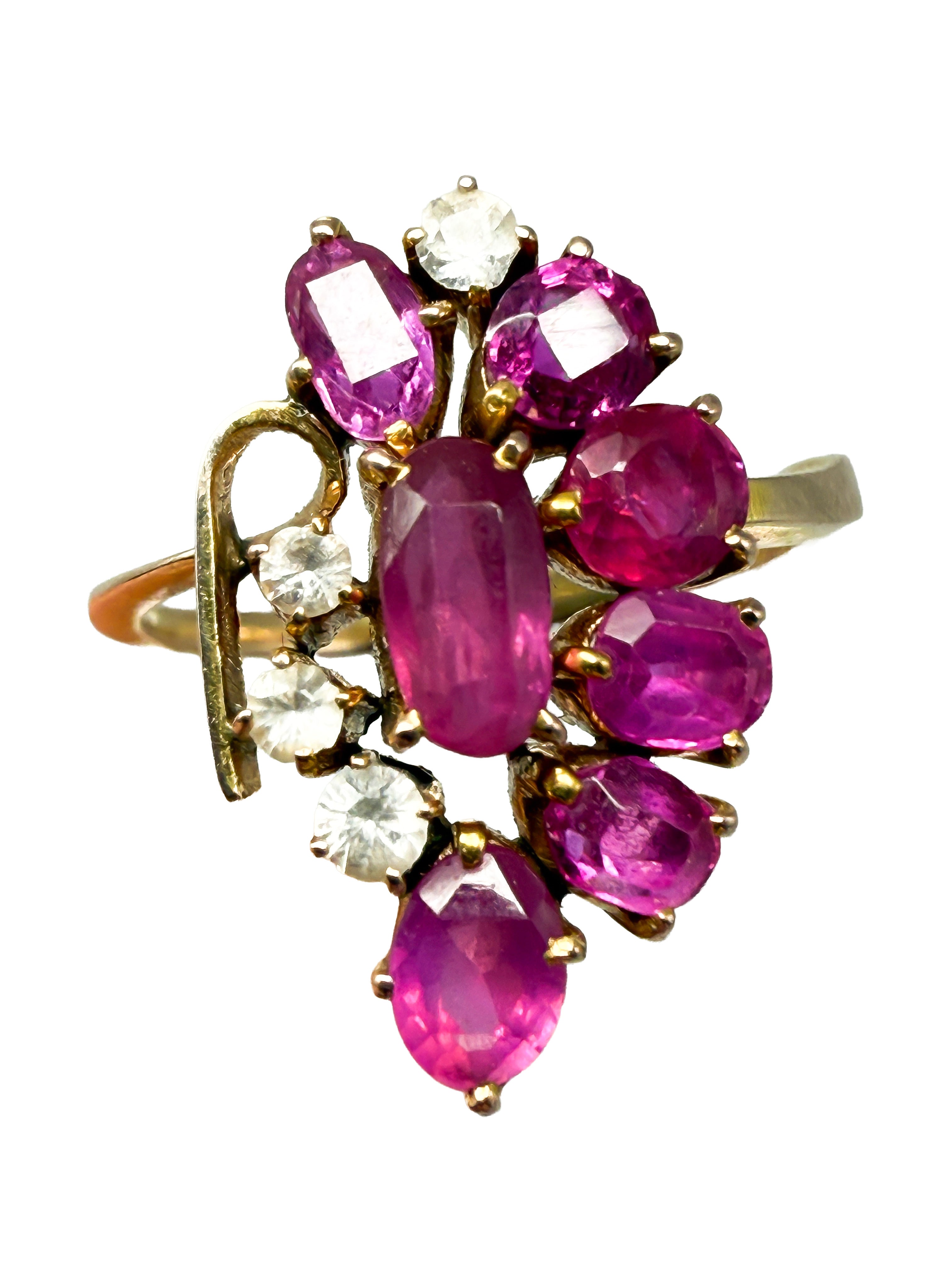 333er Gelbgold Ring mit Rubinen und Diamanten