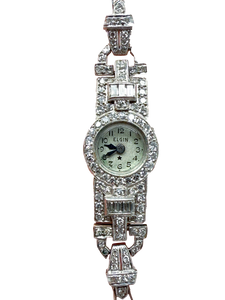 Armbanduhr, Platinum und Weißgold, mit Diamanten Art Deco