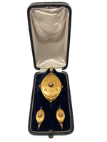 Laden Sie das Bild in den Galerie-Viewer, Antikes Schmuckset aus 21,6 Karat Gelbgold mit Diamanten, Ohrringe und Brosche
