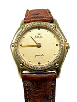 Laden Sie das Bild in den Galerie-Viewer, Ebel 1911 Damenarmbanduhr – 18 Karat Gelbgold | Quarz | Lederarmband | 879901
