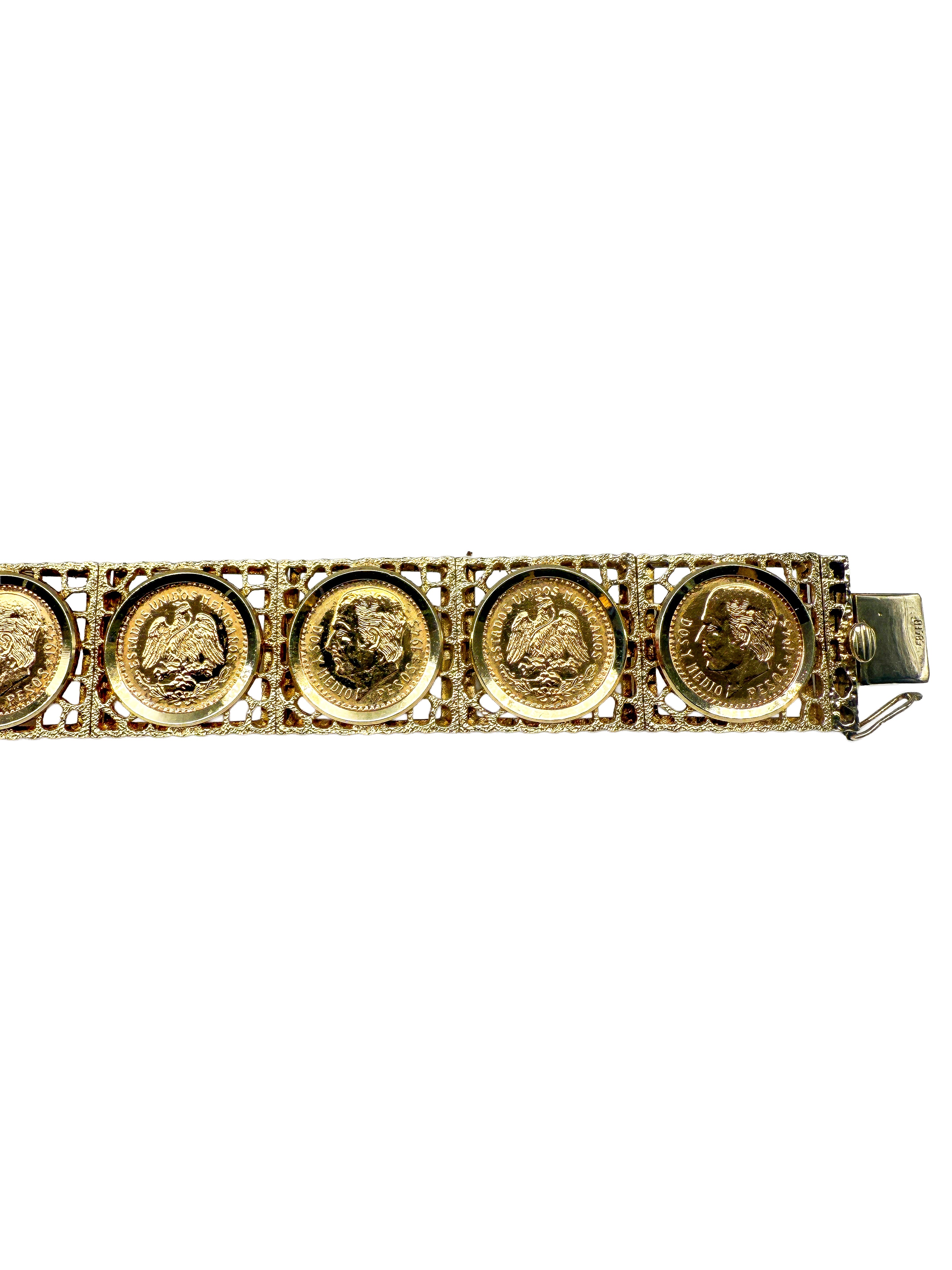 585er Gelbgold Armband mit mexikanischen 900er Gelbgold Münzen