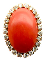 Laden Sie das Bild in den Galerie-Viewer, 18K Gelbgold Ring mit Koralle und Diamanten
