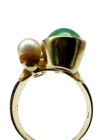 Laden Sie das Bild in den Galerie-Viewer, 585er Gelbgold Ring mit Perlen und Jade
