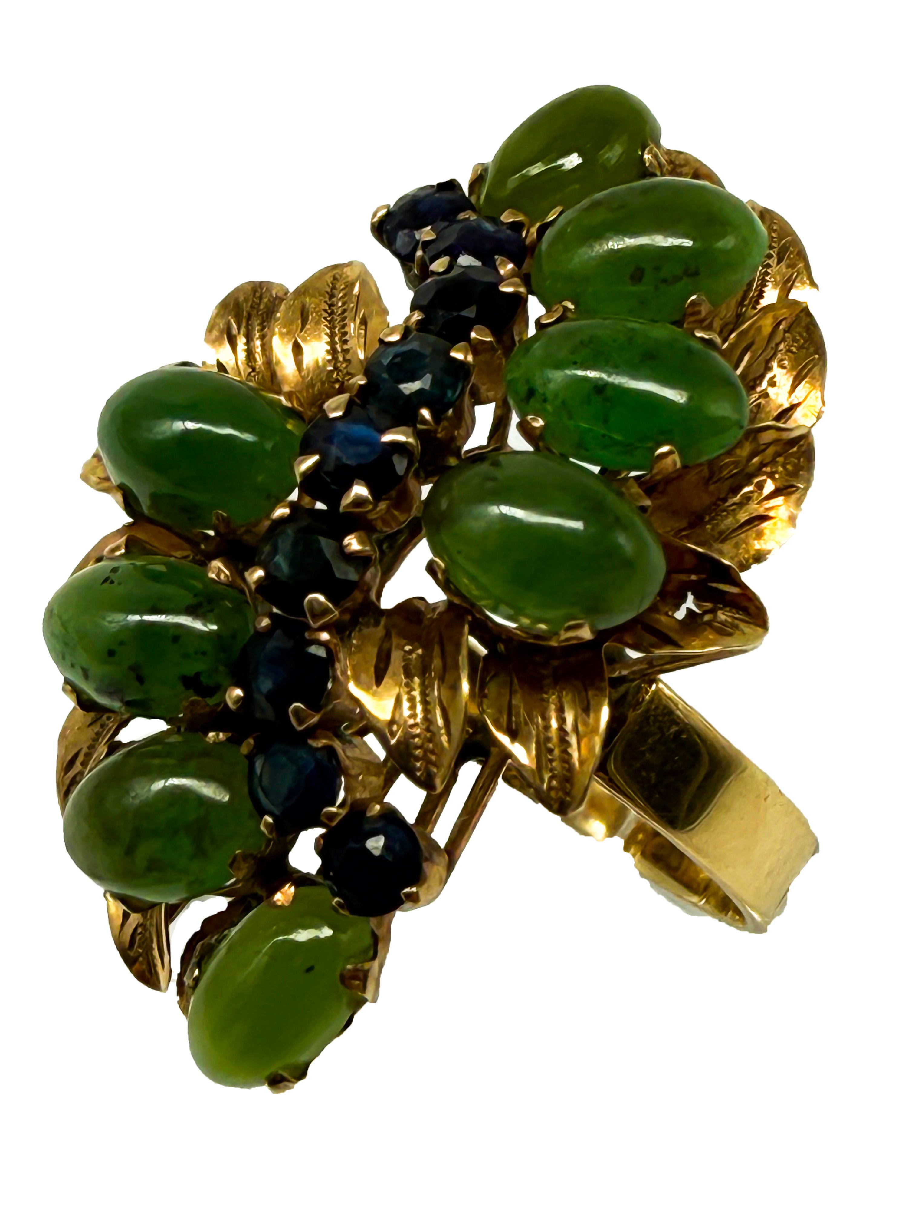 333er Gelbgold Ring mit Jade und Saphir