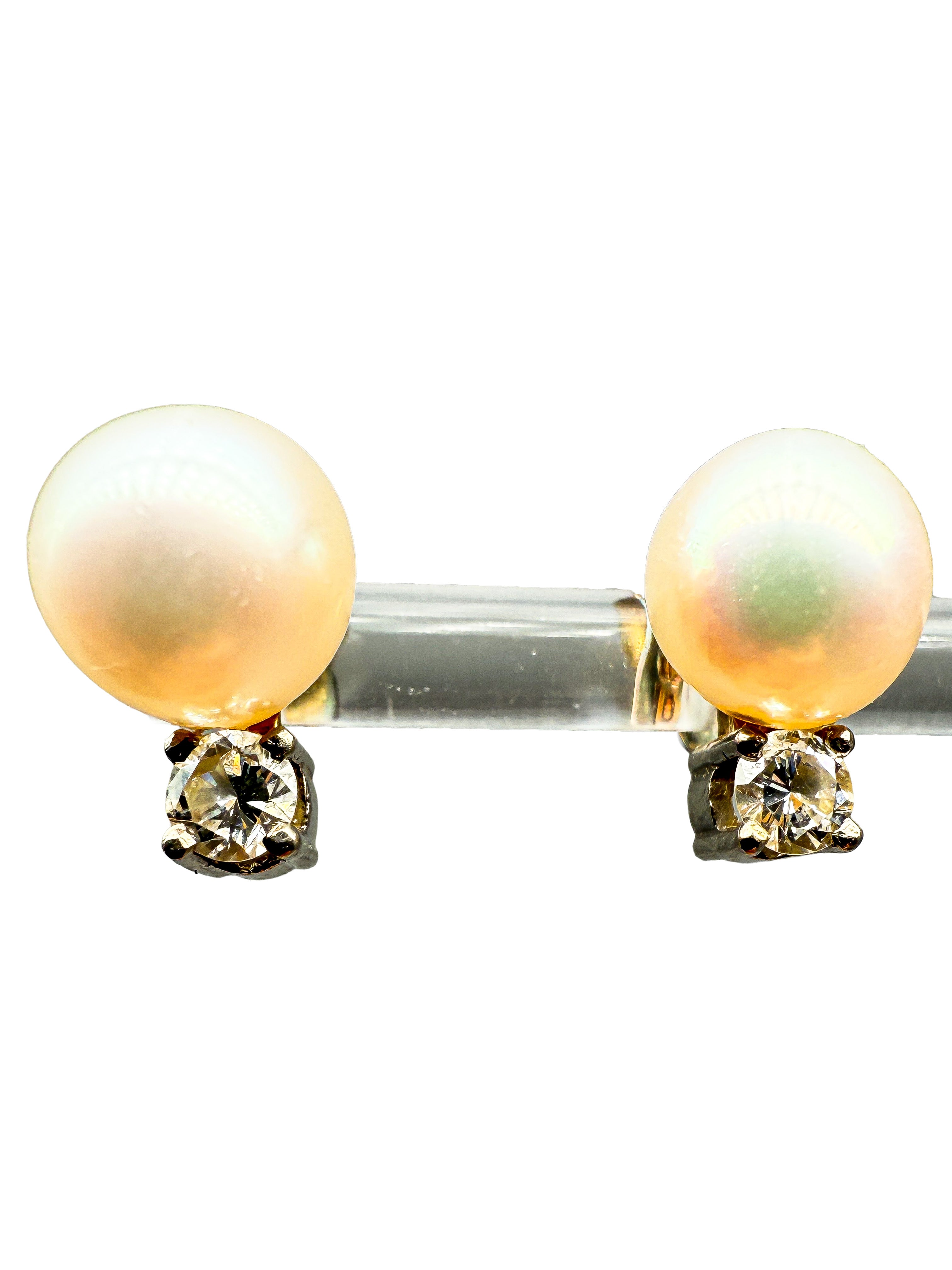Damen Ohrringe, 585 Weißgold mit Diamanten und Perlen