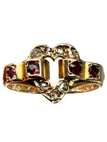 Laden Sie das Bild in den Galerie-Viewer, 10K Gelbgold Jugendstill Ring mit Diamanten und Rubinen
