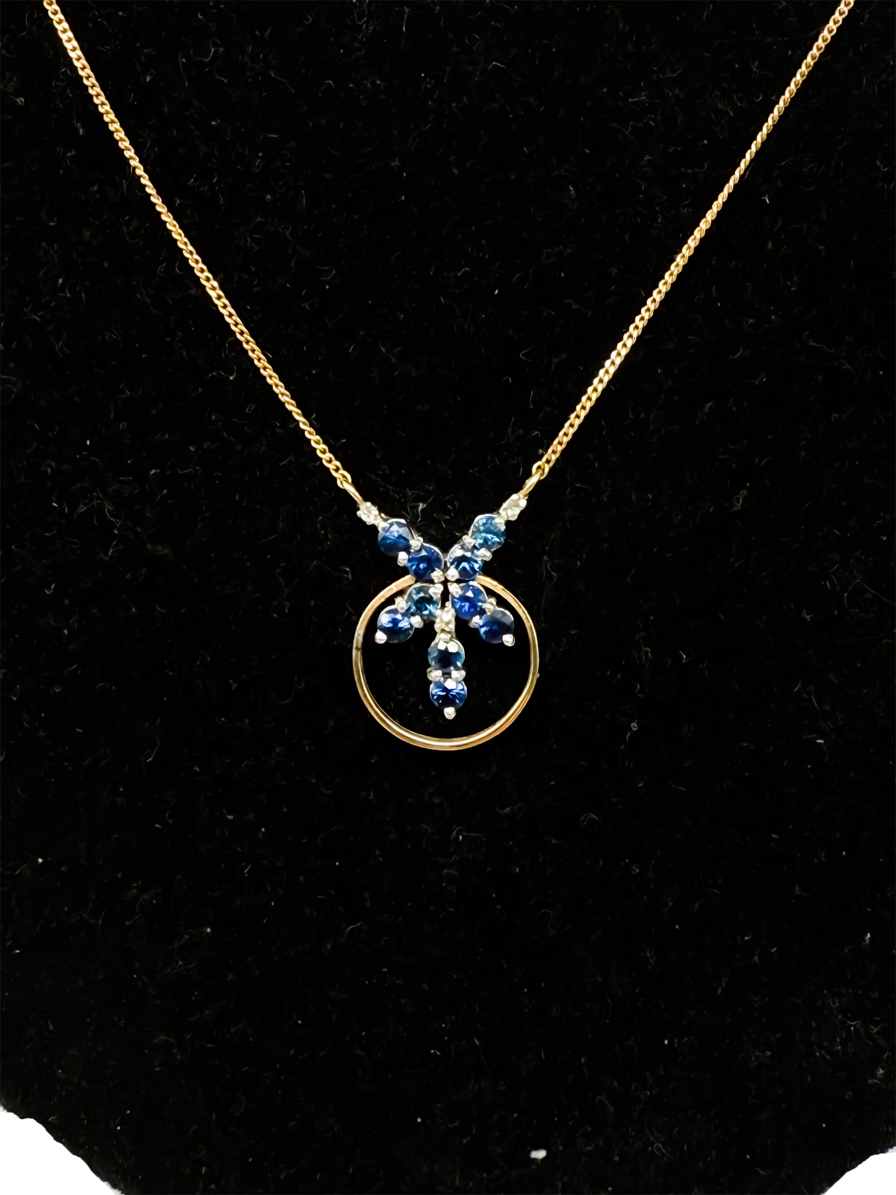 Gold Halskette mit Saphir und Diamanten 585er