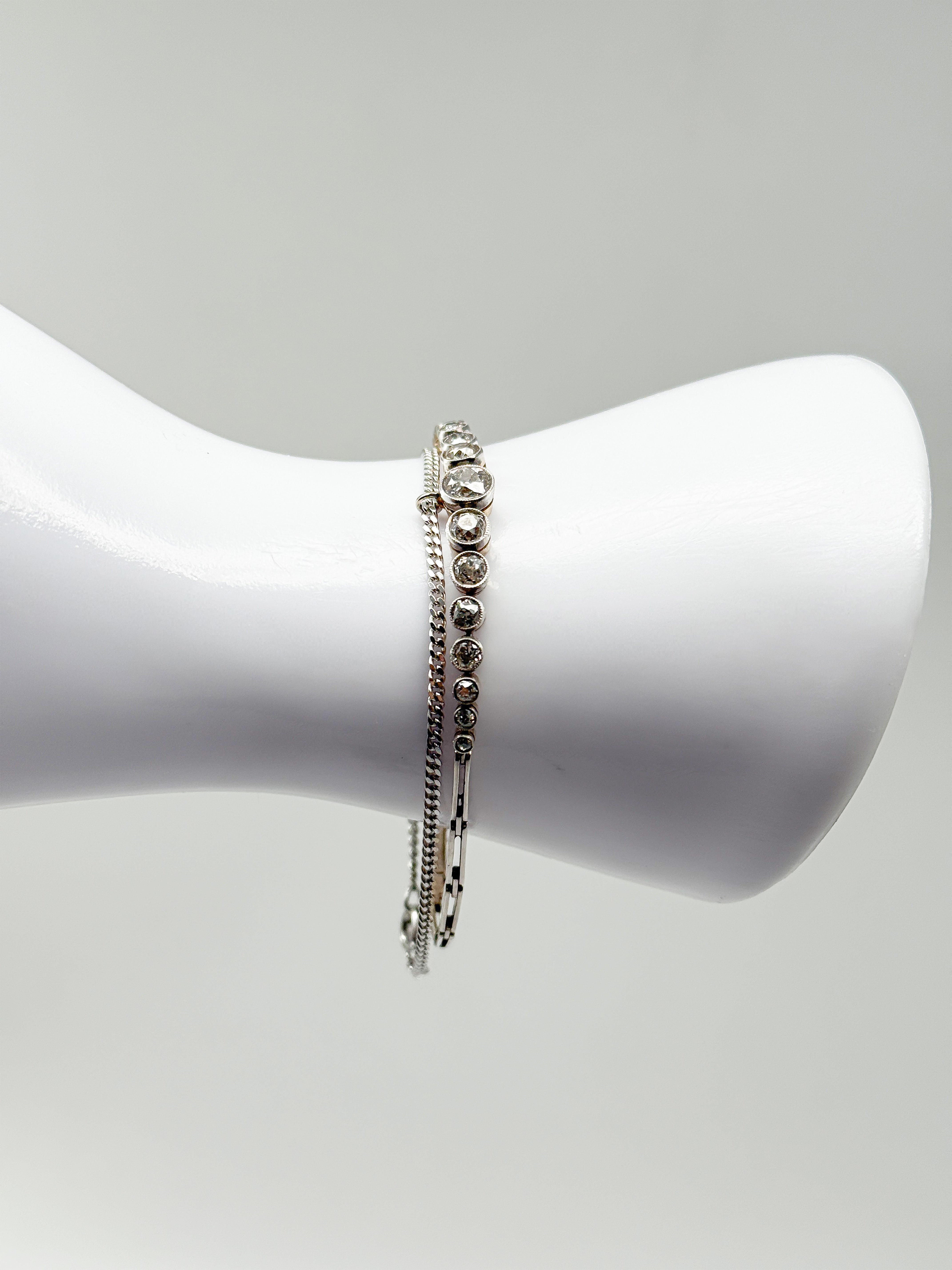 585er Weißgold Brosche mit Diamanten, Art Deco, Zertifiziert