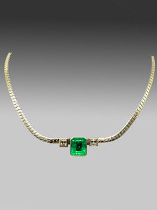 585er Weißgold Collier mit kolumbianischen Smaragd ungeölt