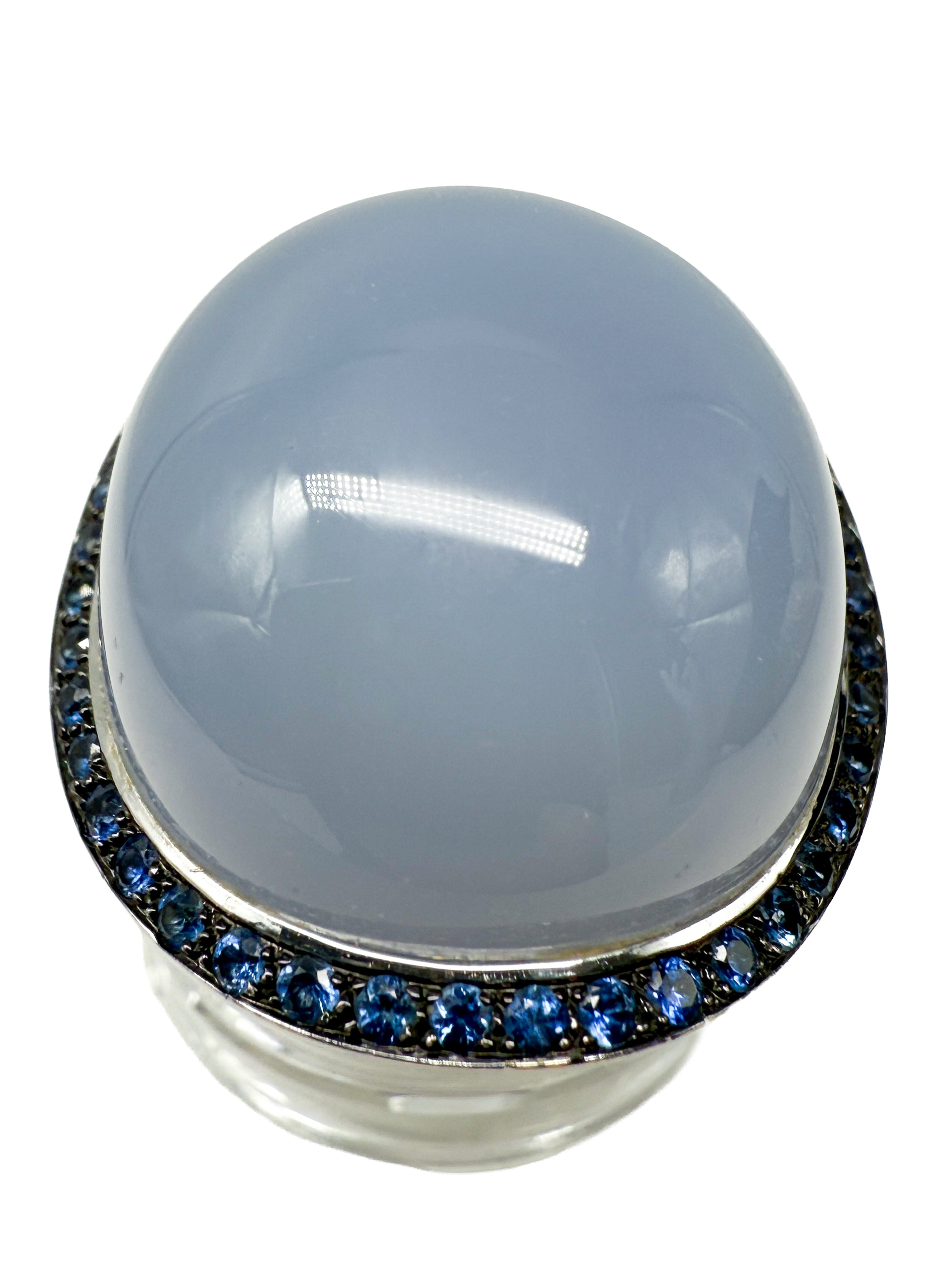 750er Weißgold Ring mit Mondstein und Saphiren