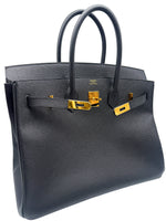 Laden Sie das Bild in den Galerie-Viewer, Hermès Birkin 35 Handtasche aus schwarzem Epsom-Leder
