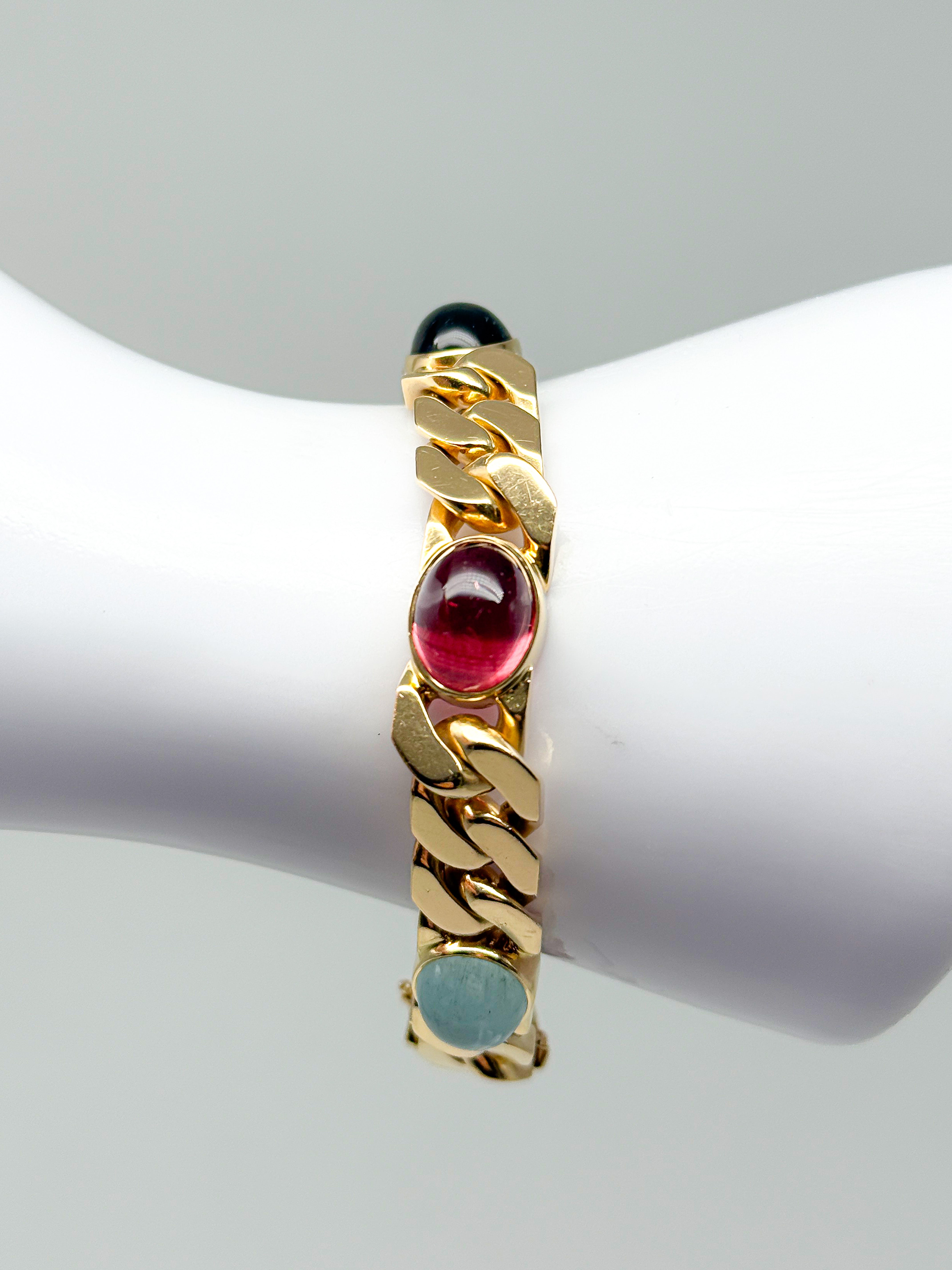 750er Gelbgold Armband mit Amethyst, Citrin, Aquamarin, Turmalin mit Zertifikat