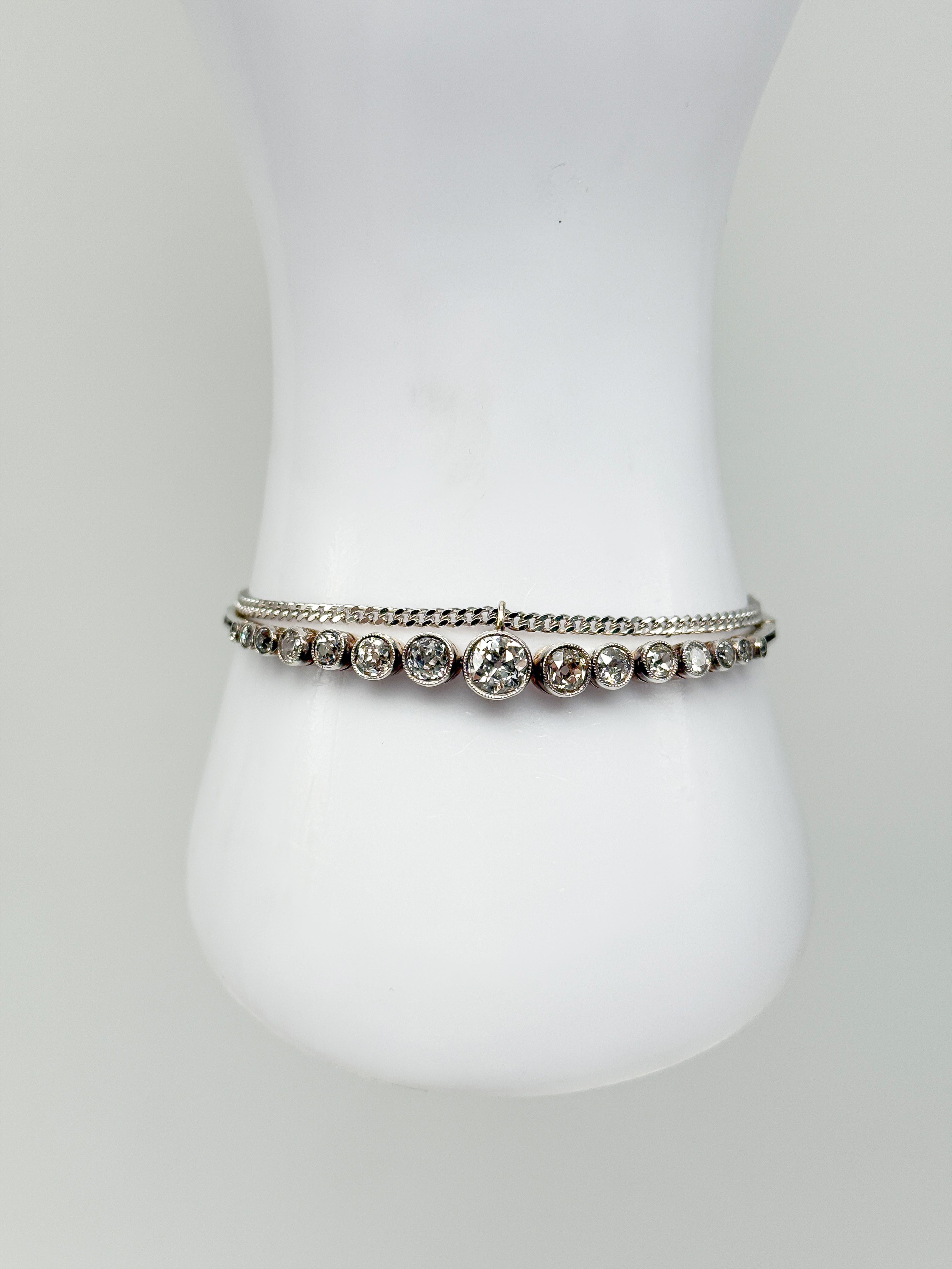 585er Weißgold Brosche mit Diamanten, Art Deco, Zertifiziert