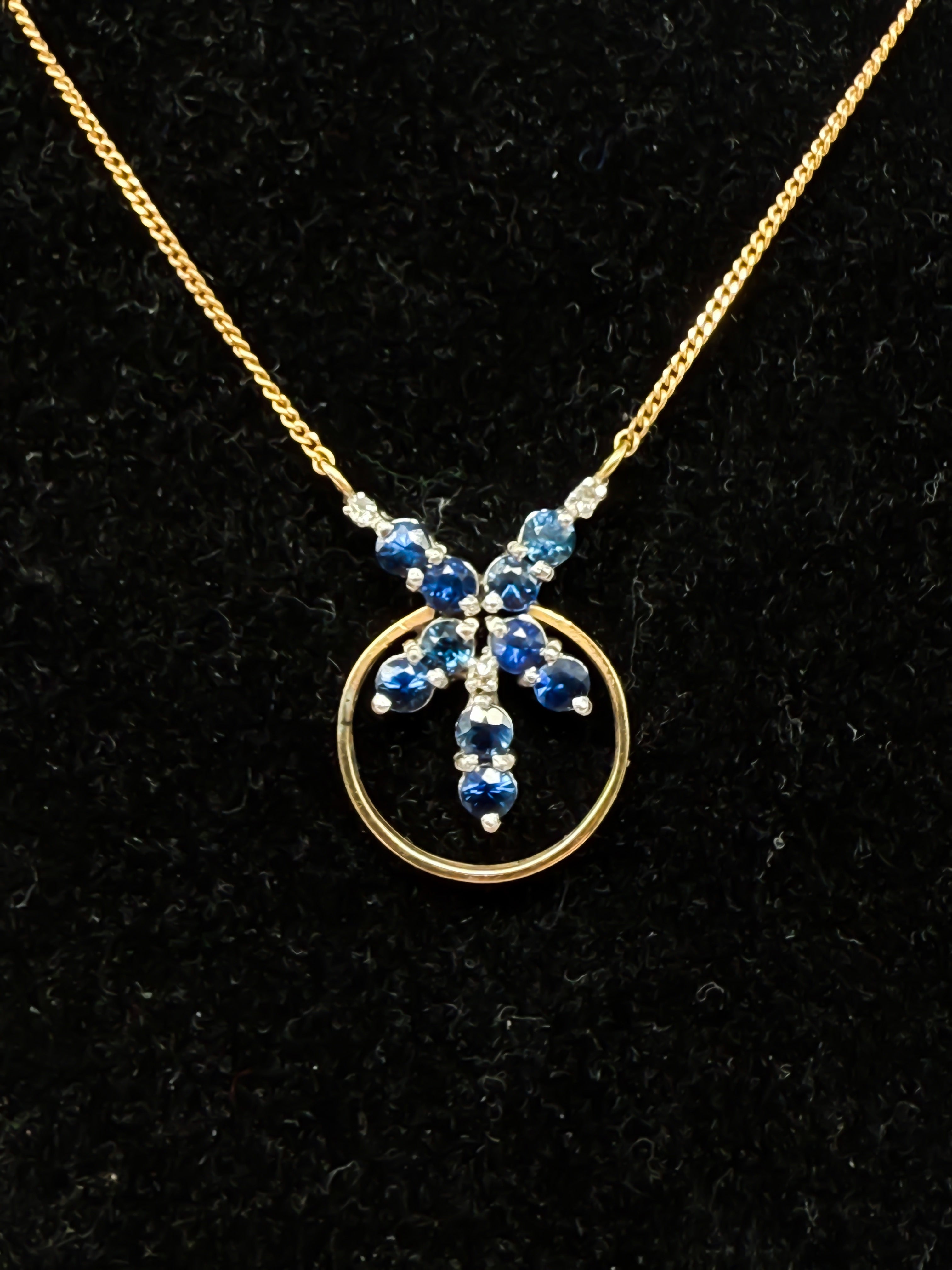 Gold Halskette mit Saphir und Diamanten 585er