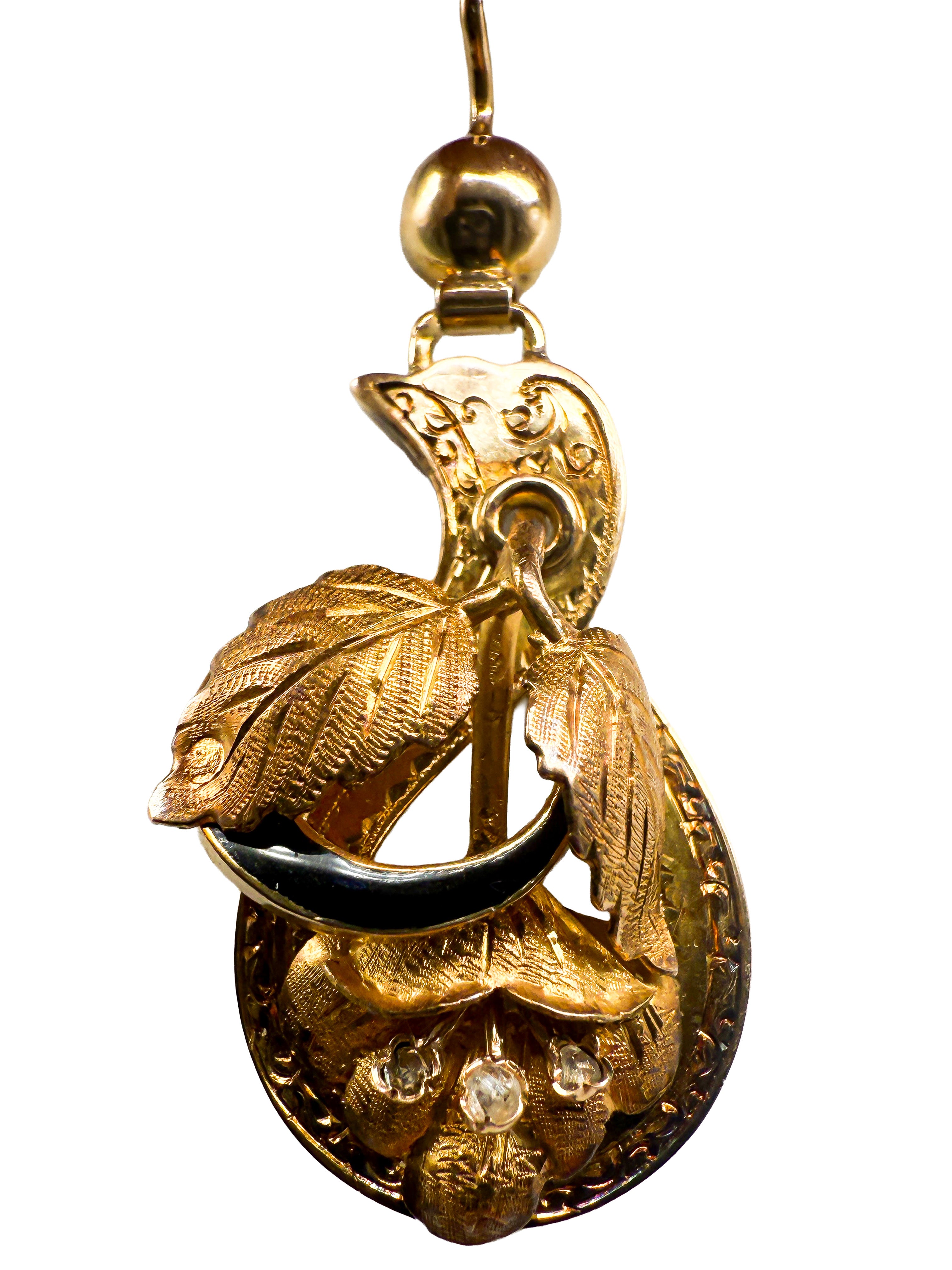 Ohrringe, 585 Gelbgold mit Diamanten, viktorianisch