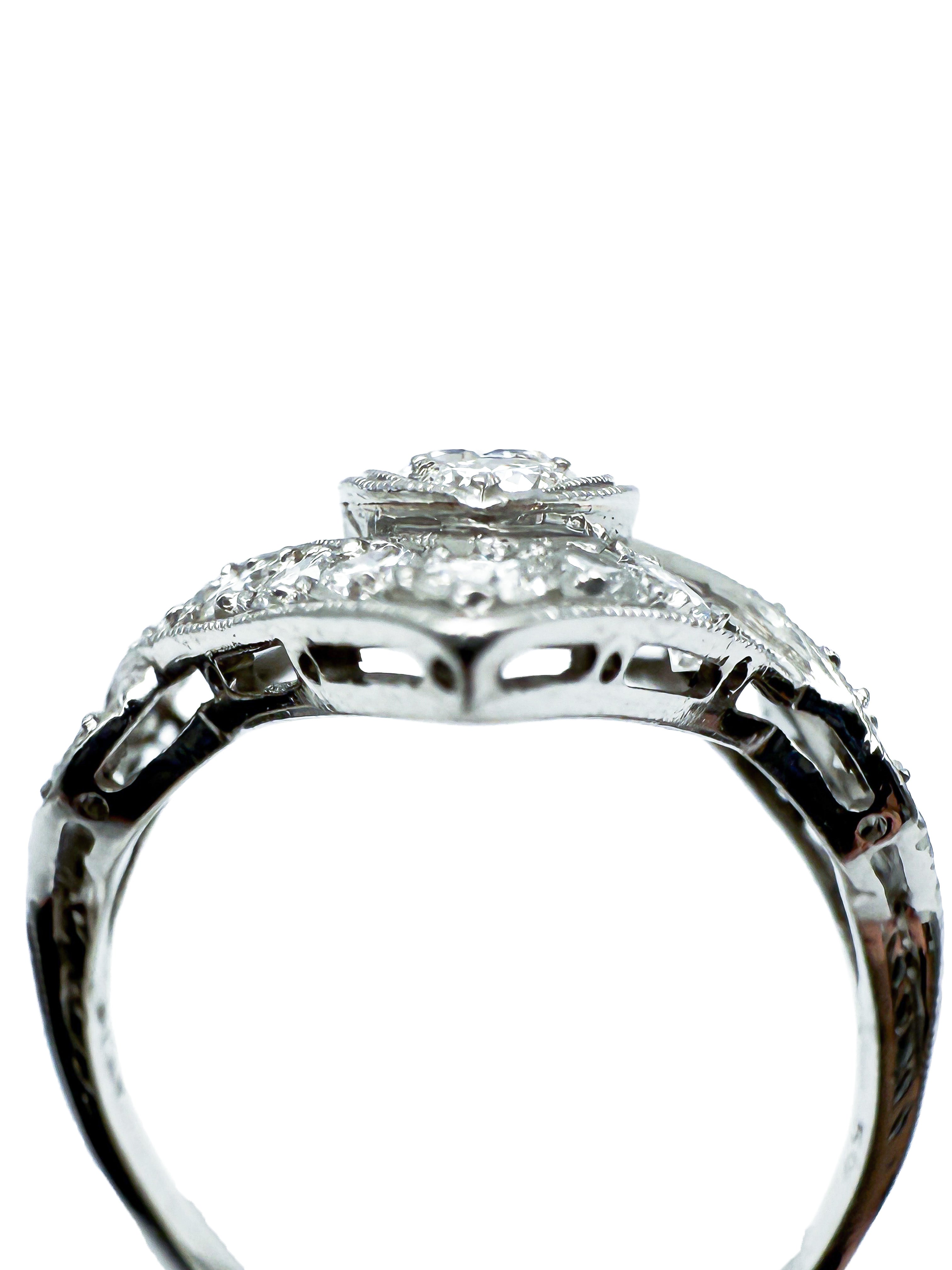 950er Art Deco Platin-Ring mit Diamanten