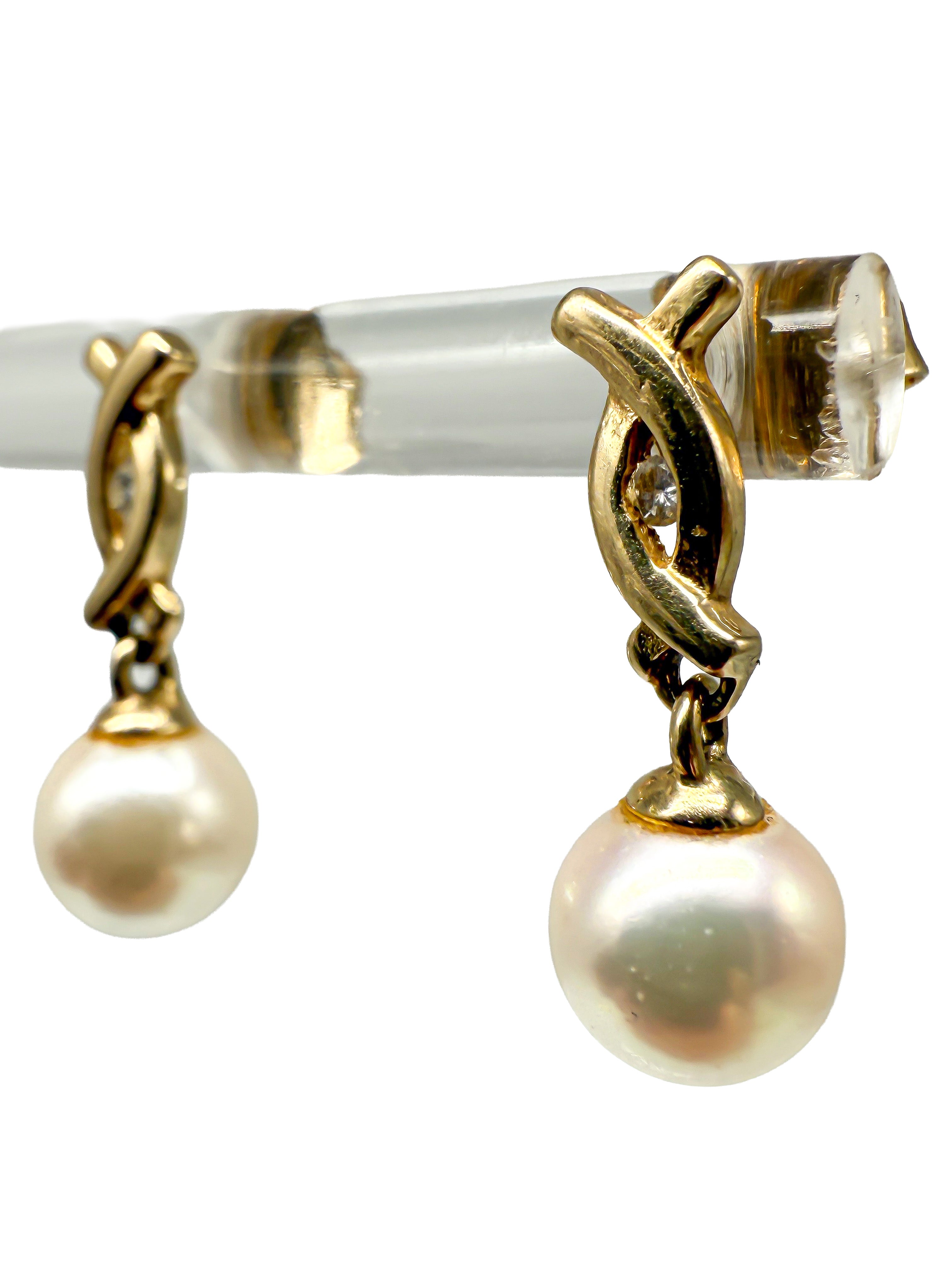 585er Gelbgold Ohrringe mit Perlen und kleinen Diamanten