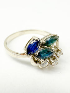 Ring 333er Weißgold mit Diamanten und Saphir