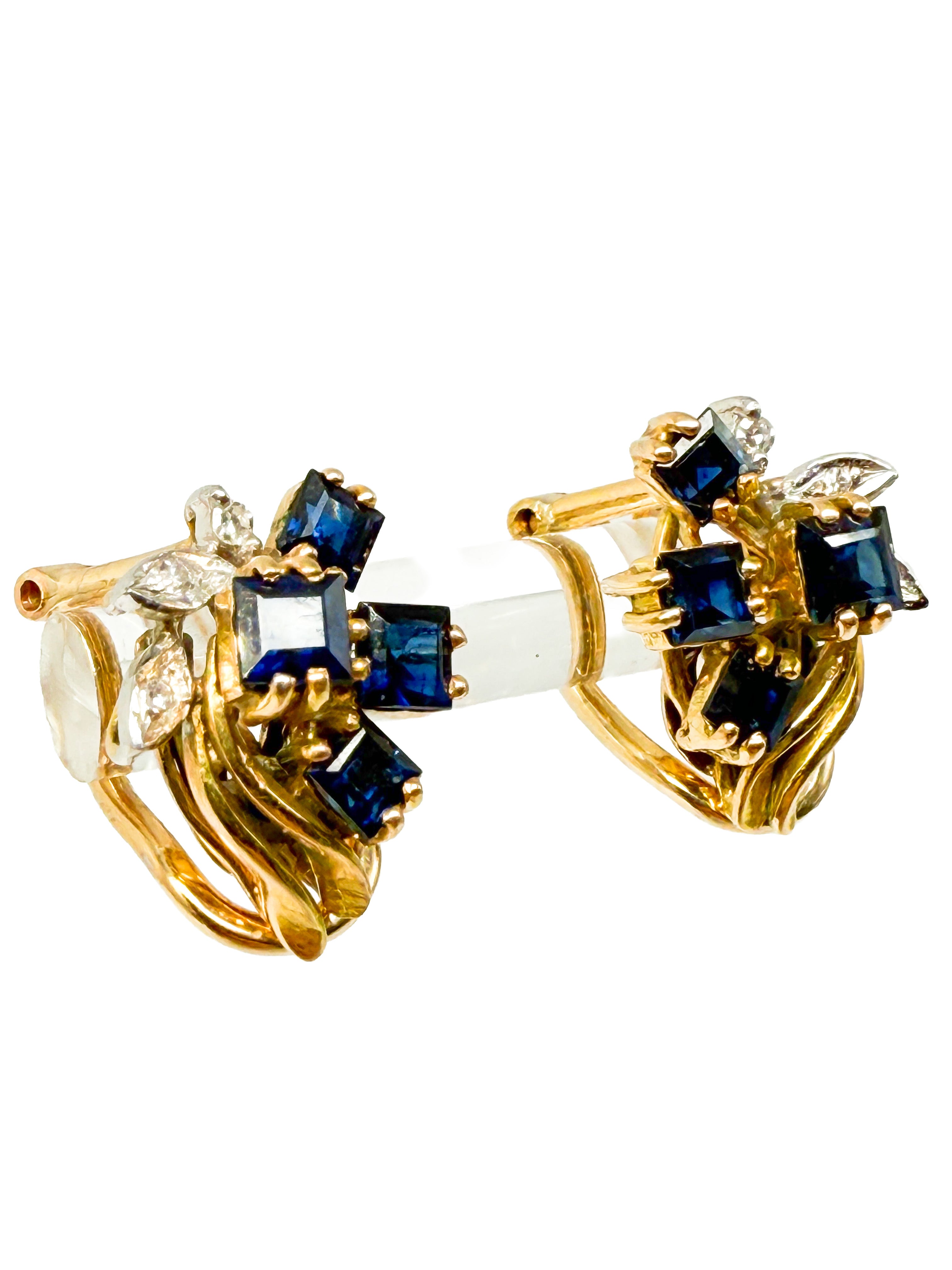 Saphir und Diamant Ohrringe, 585er Gelbgold