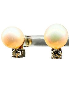 Damen Ohrringe, 585 Weißgold mit Diamanten und Perlen