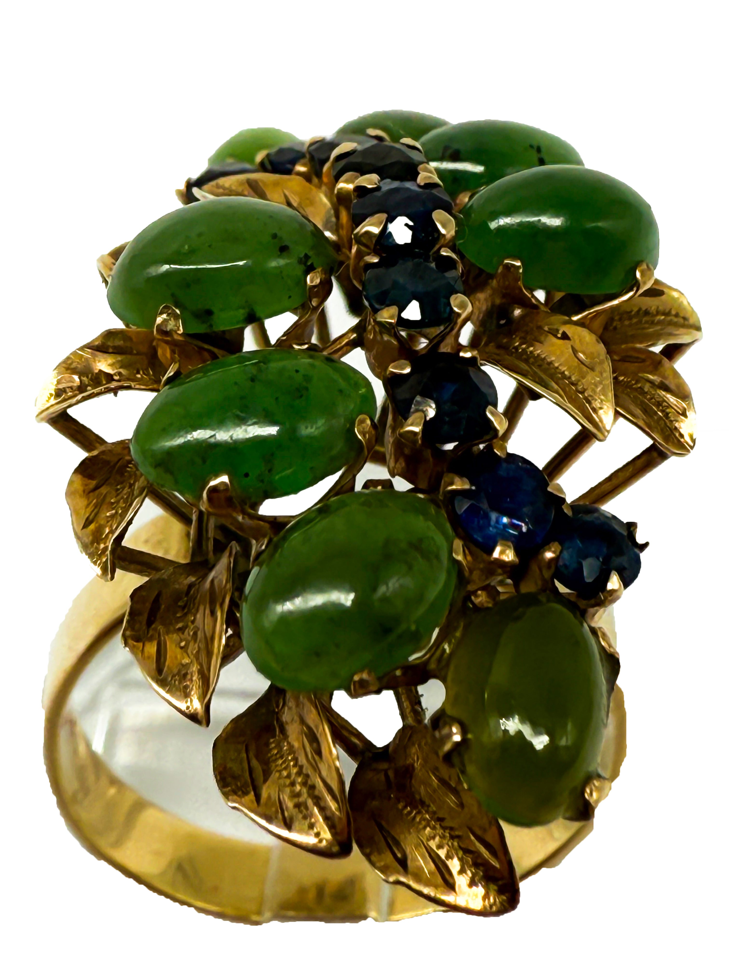 333er Gelbgold Ring mit Jade und Saphir