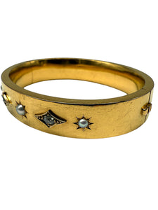 Historismus, Gelbgoldarmreif 23K mit Diamanten und Perlen