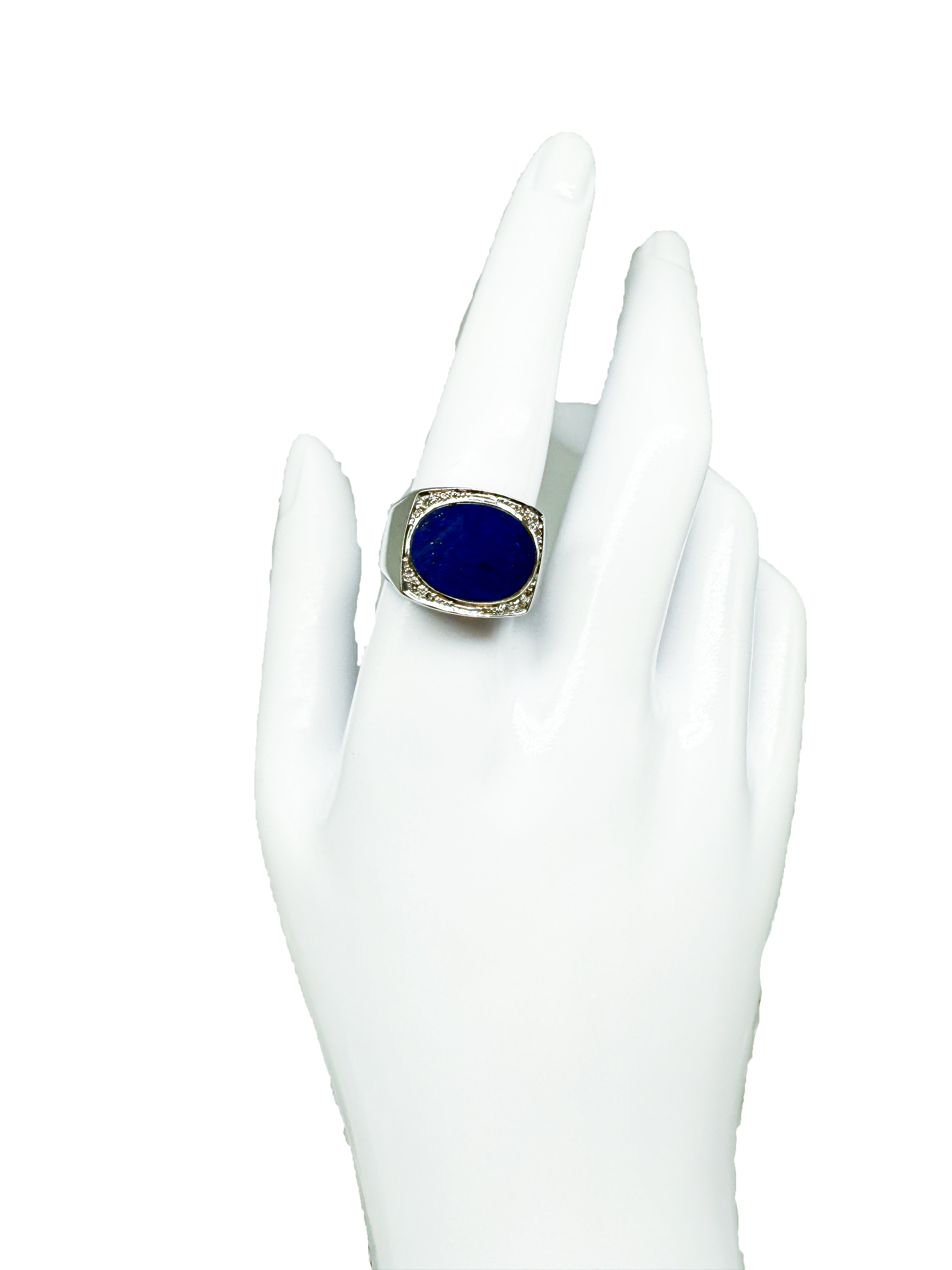 585er Weißgold Ring mit einem Lapis Lazuli