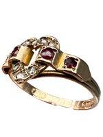 Laden Sie das Bild in den Galerie-Viewer, 10K Gelbgold Jugendstill Ring mit Diamanten und Rubinen

