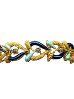 Laden Sie das Bild in den Galerie-Viewer, 750er Gelbgold; Armband mit Saphiren, emailliert
