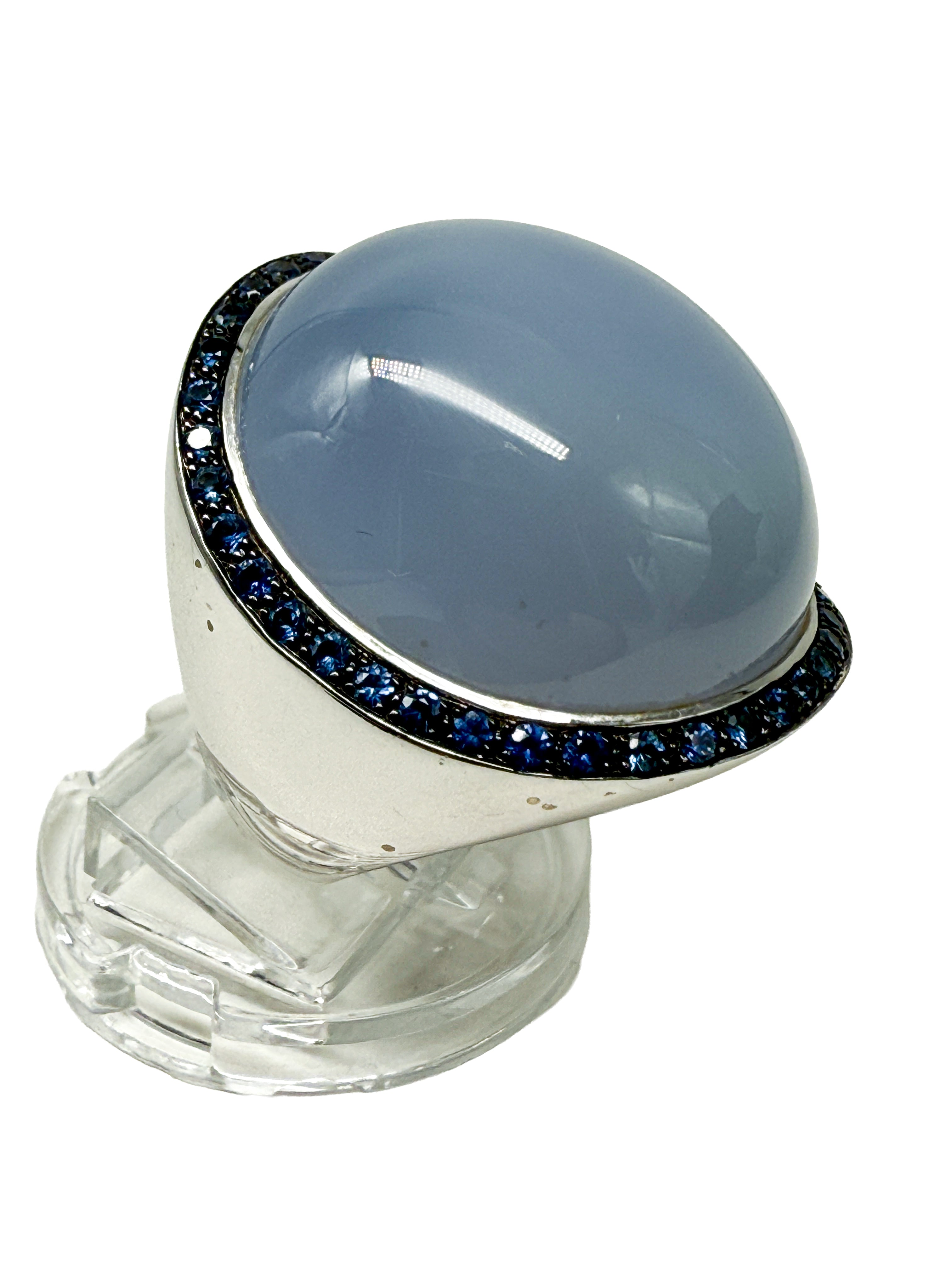 750er Weißgold Ring mit Mondstein und Saphiren